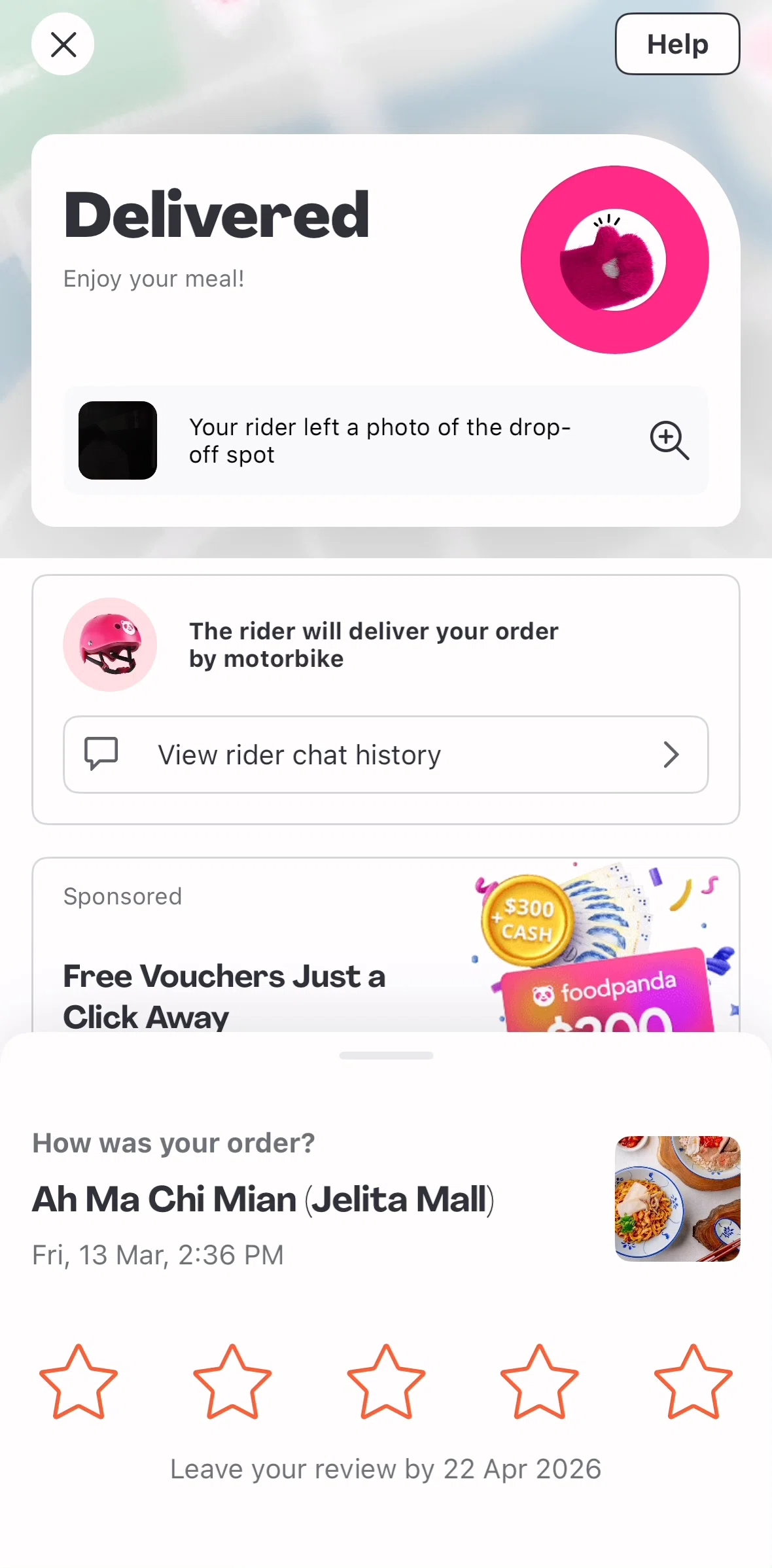 Foodpanda Screen screen in the View a proof of delivery photo flow