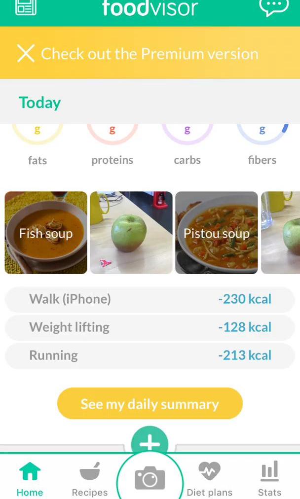 Foodvisor Screen screen in the Finding A Recipe flow