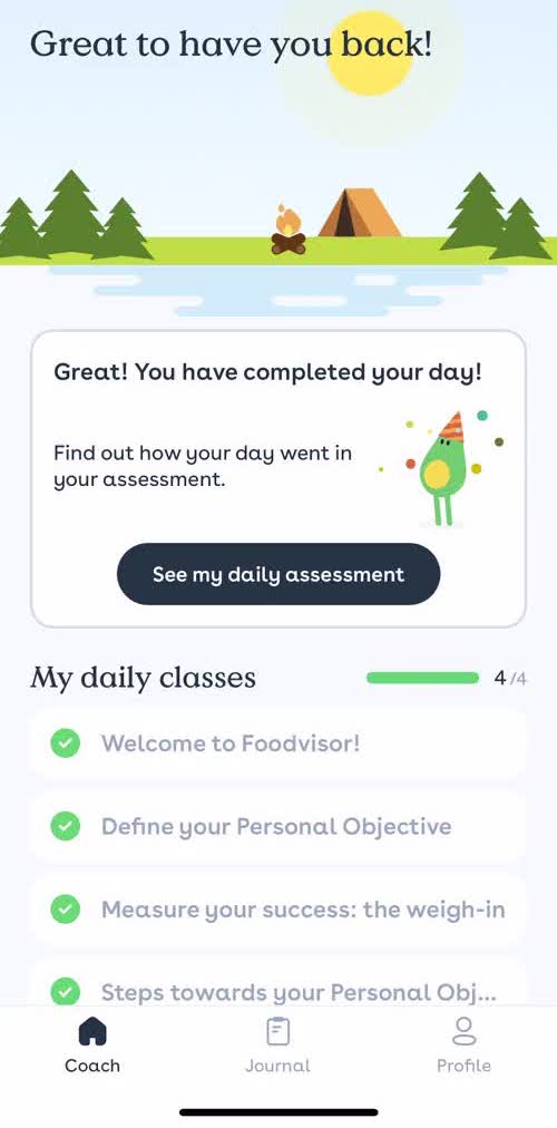 Foodvisor Coach screen in the General Browsing flow
