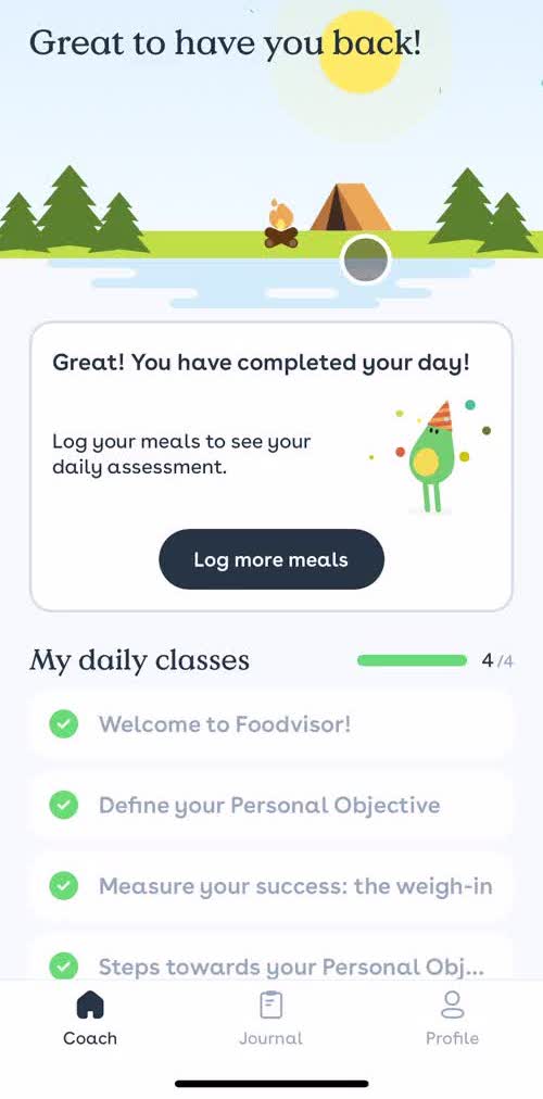 Foodvisor Coach screen in the Setting Goals flow