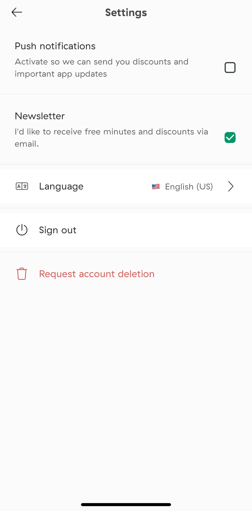 Forest Screen screen in the Delete account flow