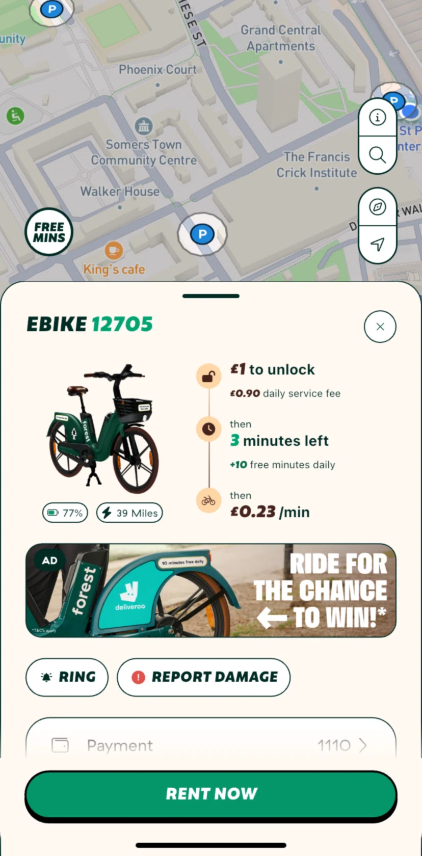 Forest Screen screen in the Starting a ride flow