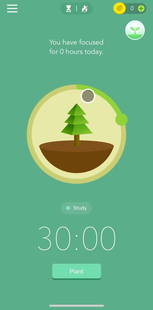 Forest Timer screen in the Focussing flow