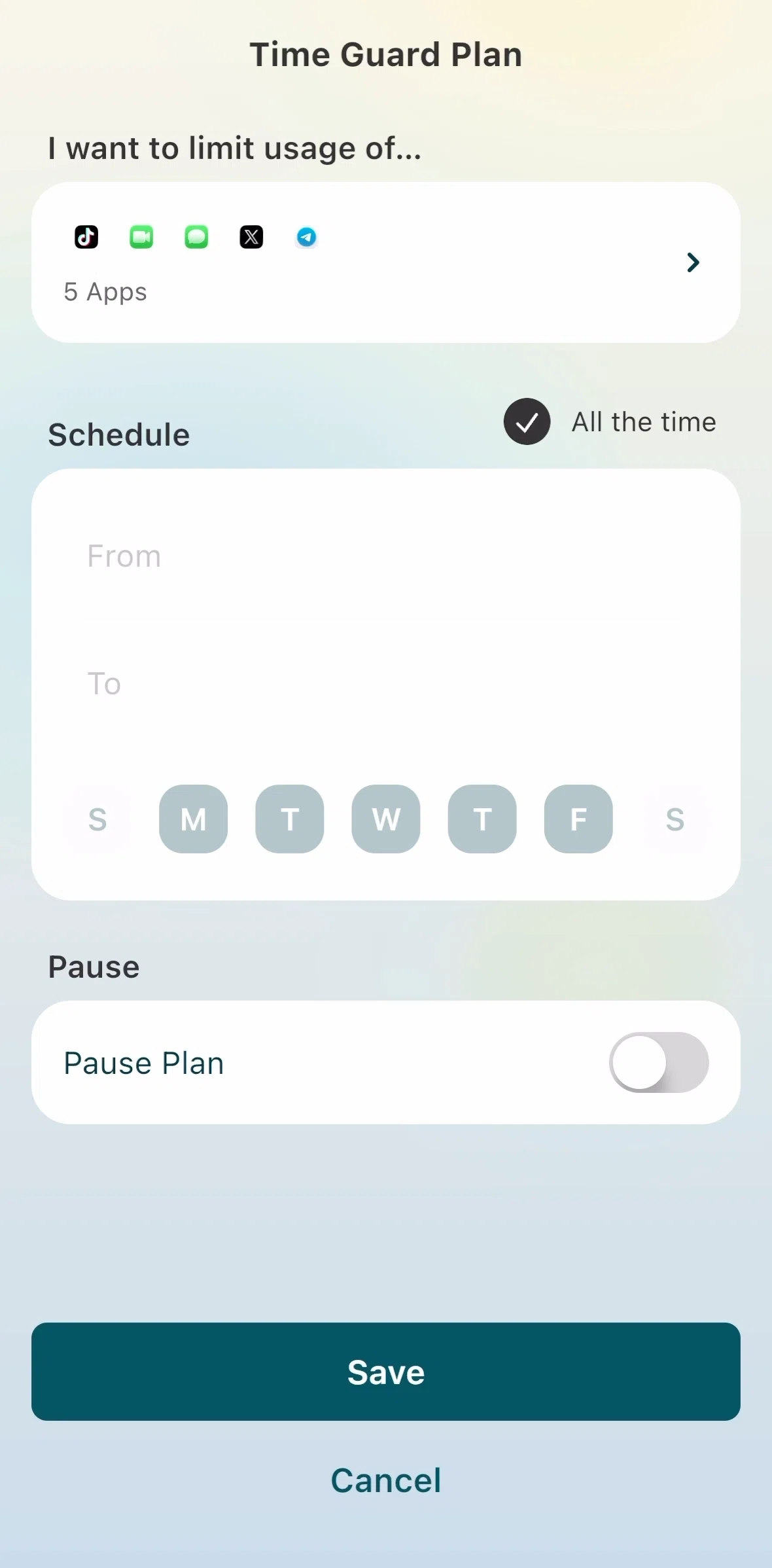 Forest Screen screen in the Pausing a plan flow