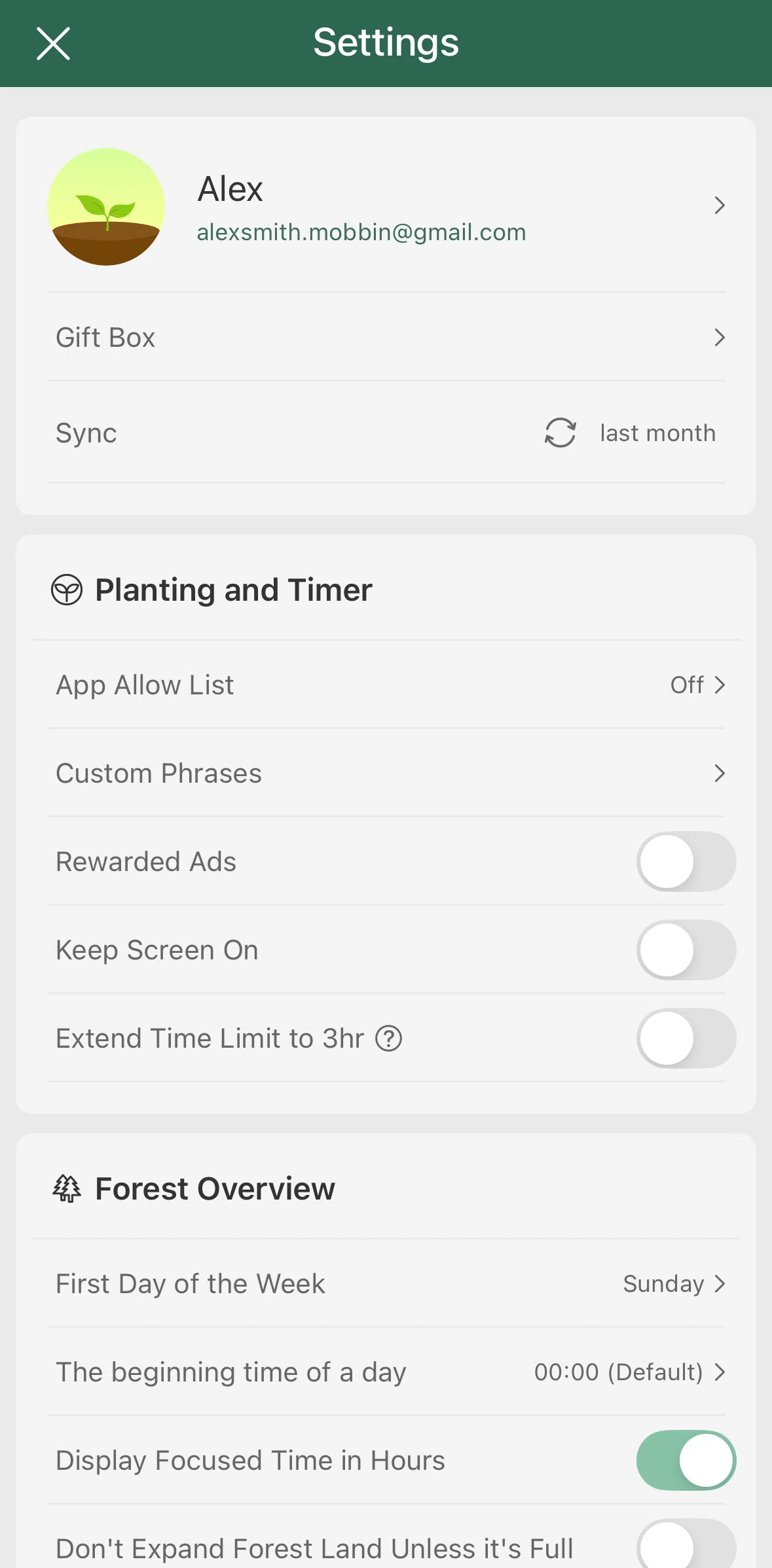 Forest Screen screen in the Profile flow