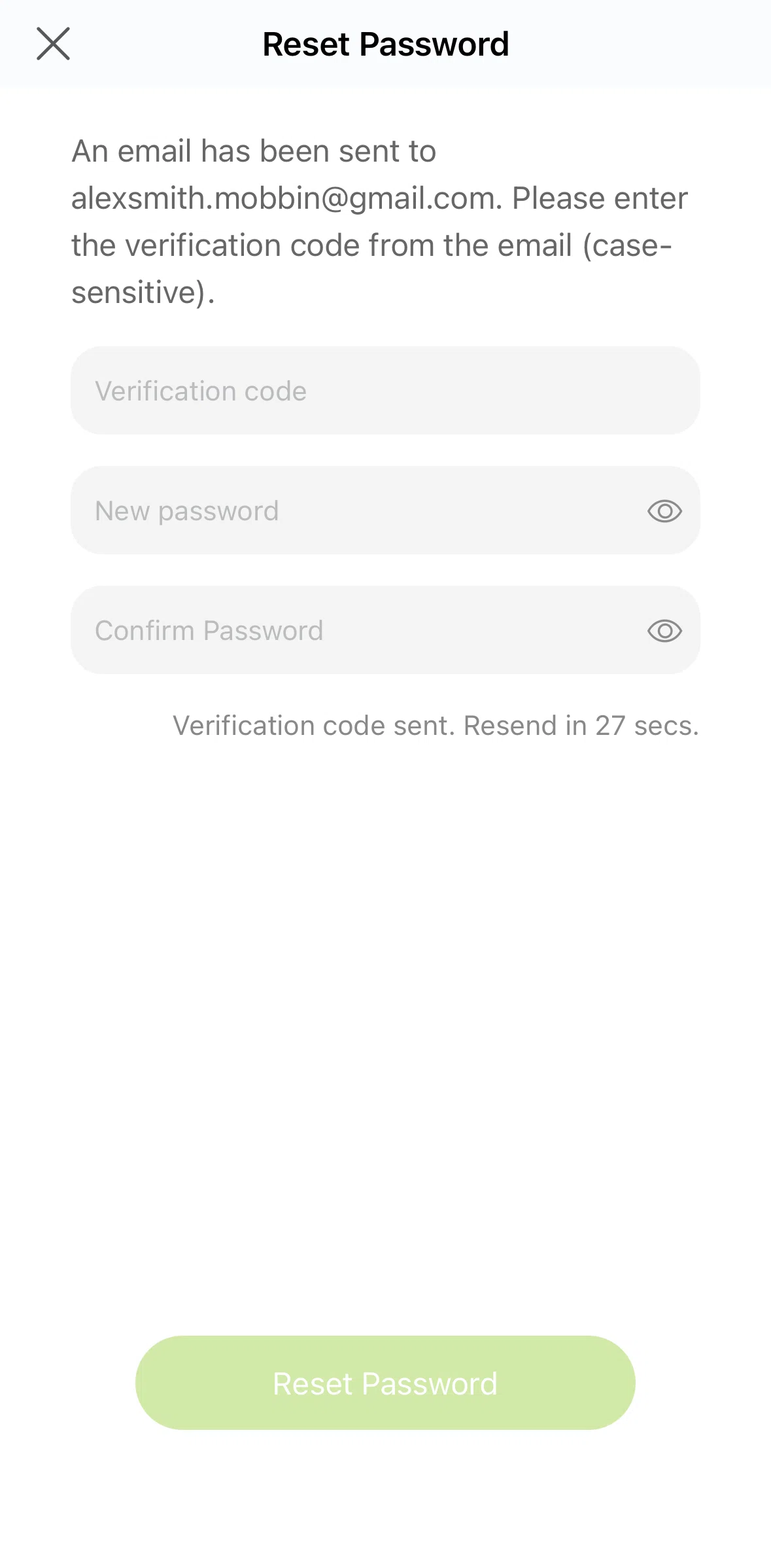 Forest Screen screen in the Resetting password flow