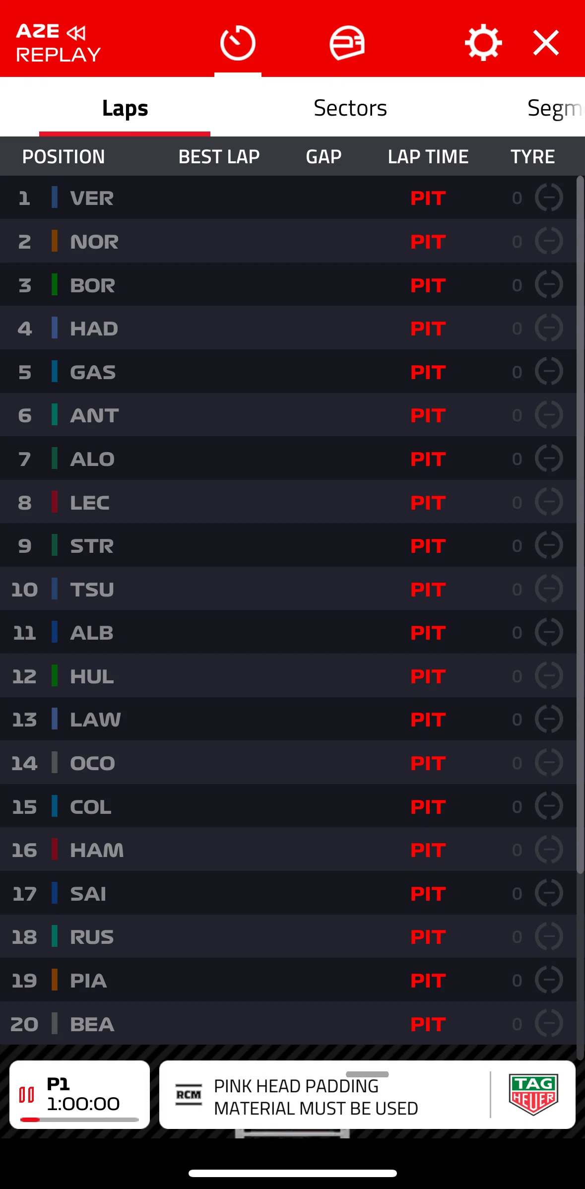 Formula 1® Screen screen in the Changing replay settings flow