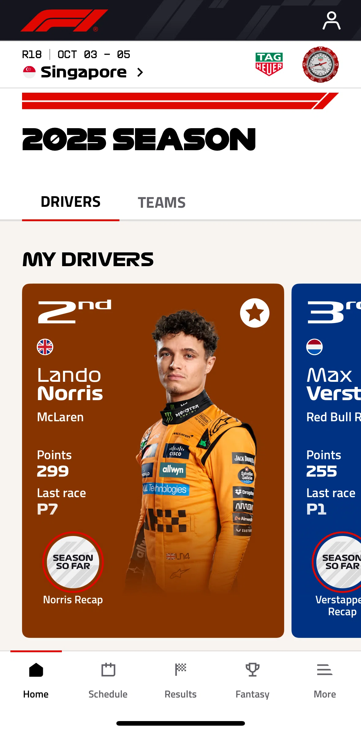Formula 1® Screen screen in the Driver profile flow
