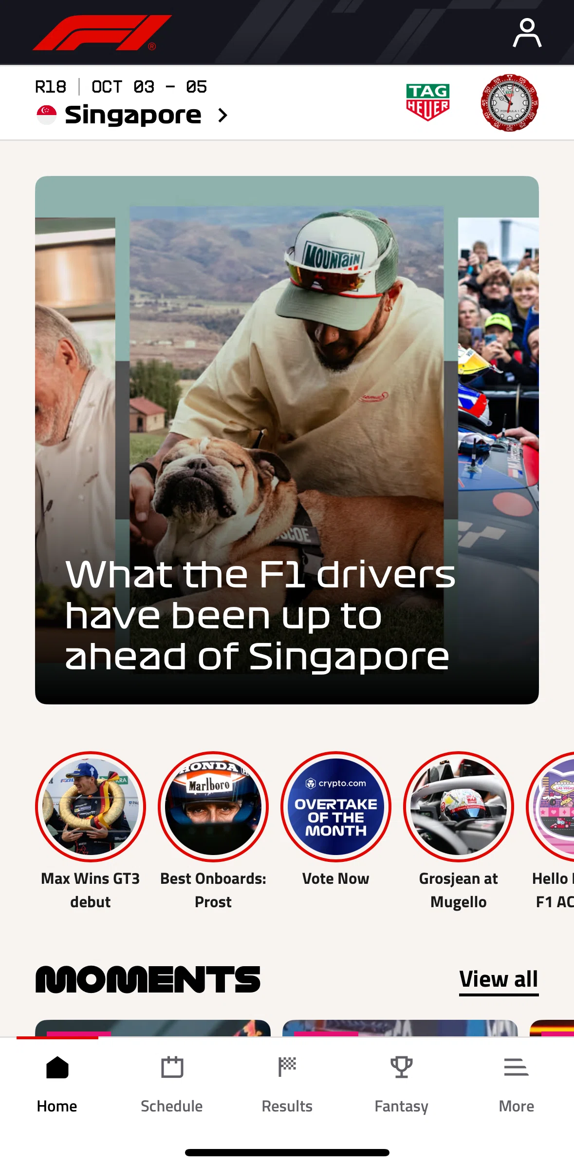 Formula 1® Screen screen in the Results flow