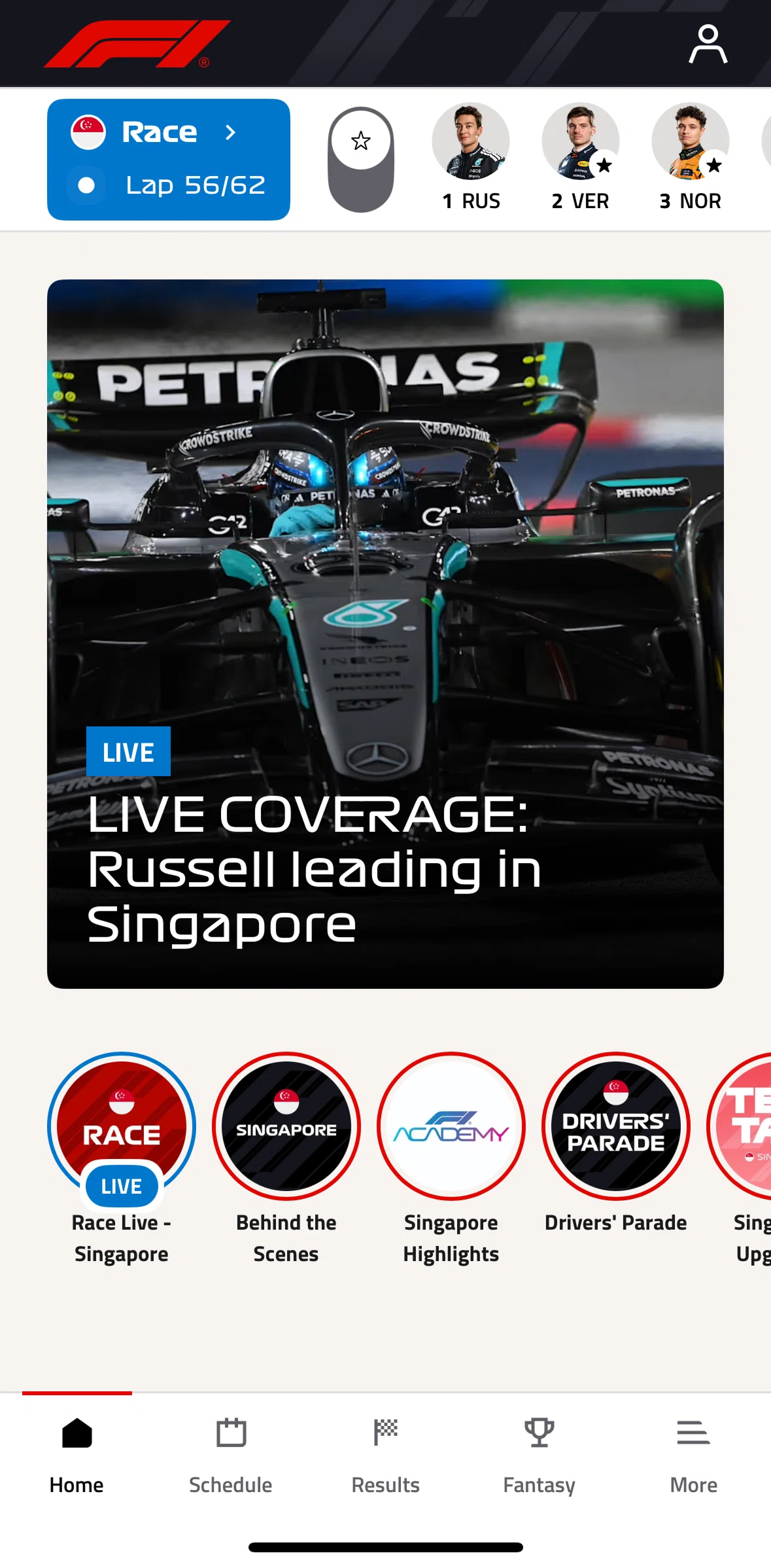Formula 1® Screen screen in the Sorting favorite drivers flow