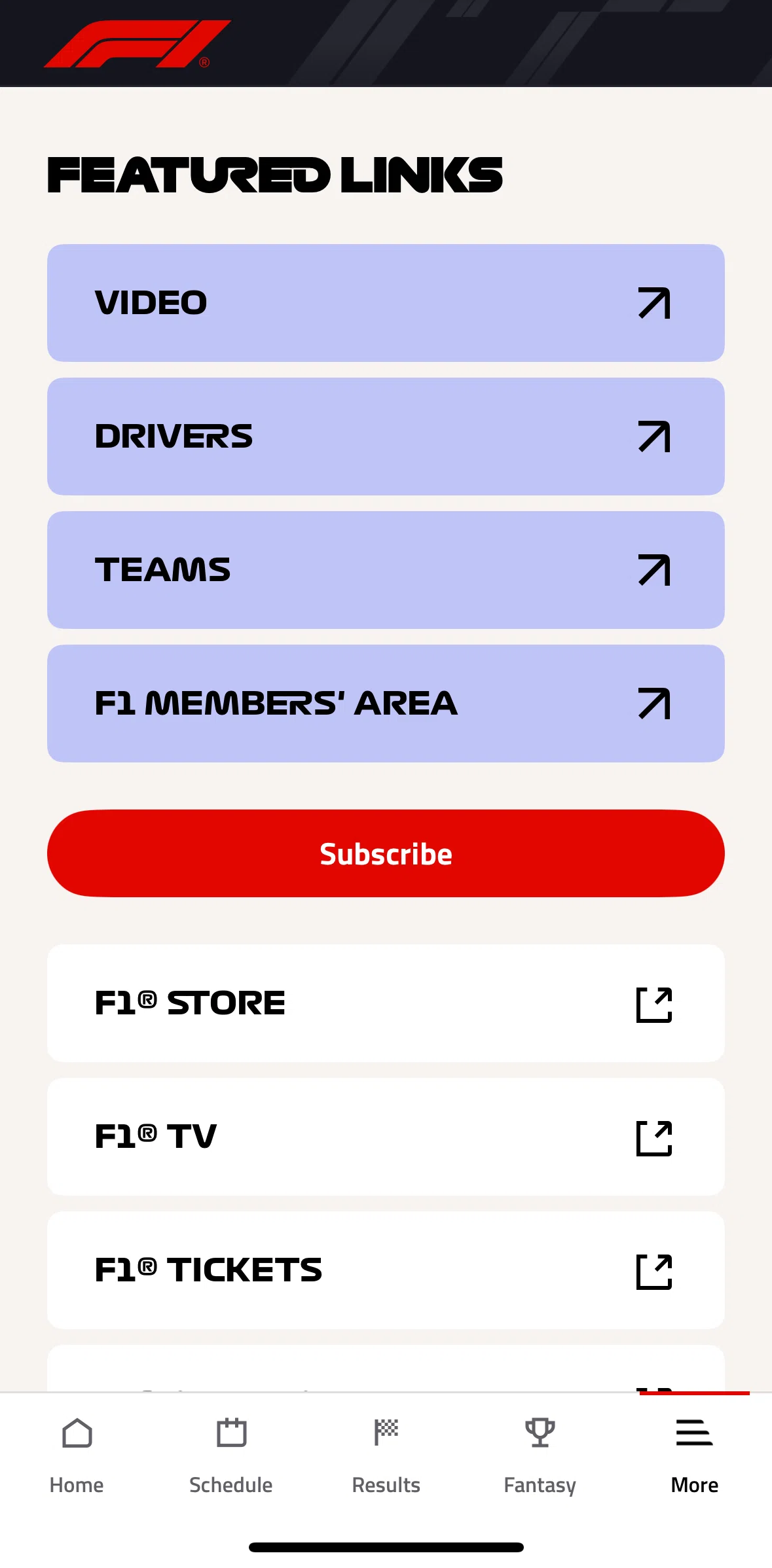 Formula 1® Screen screen in the Subscribe to F1 Live flow