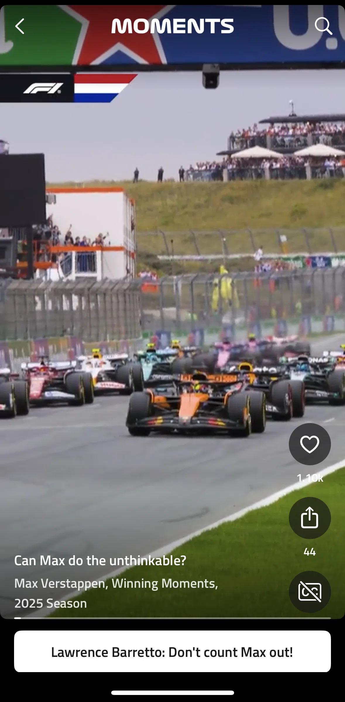Formula 1® Screen screen in the Turning on closed captions flow