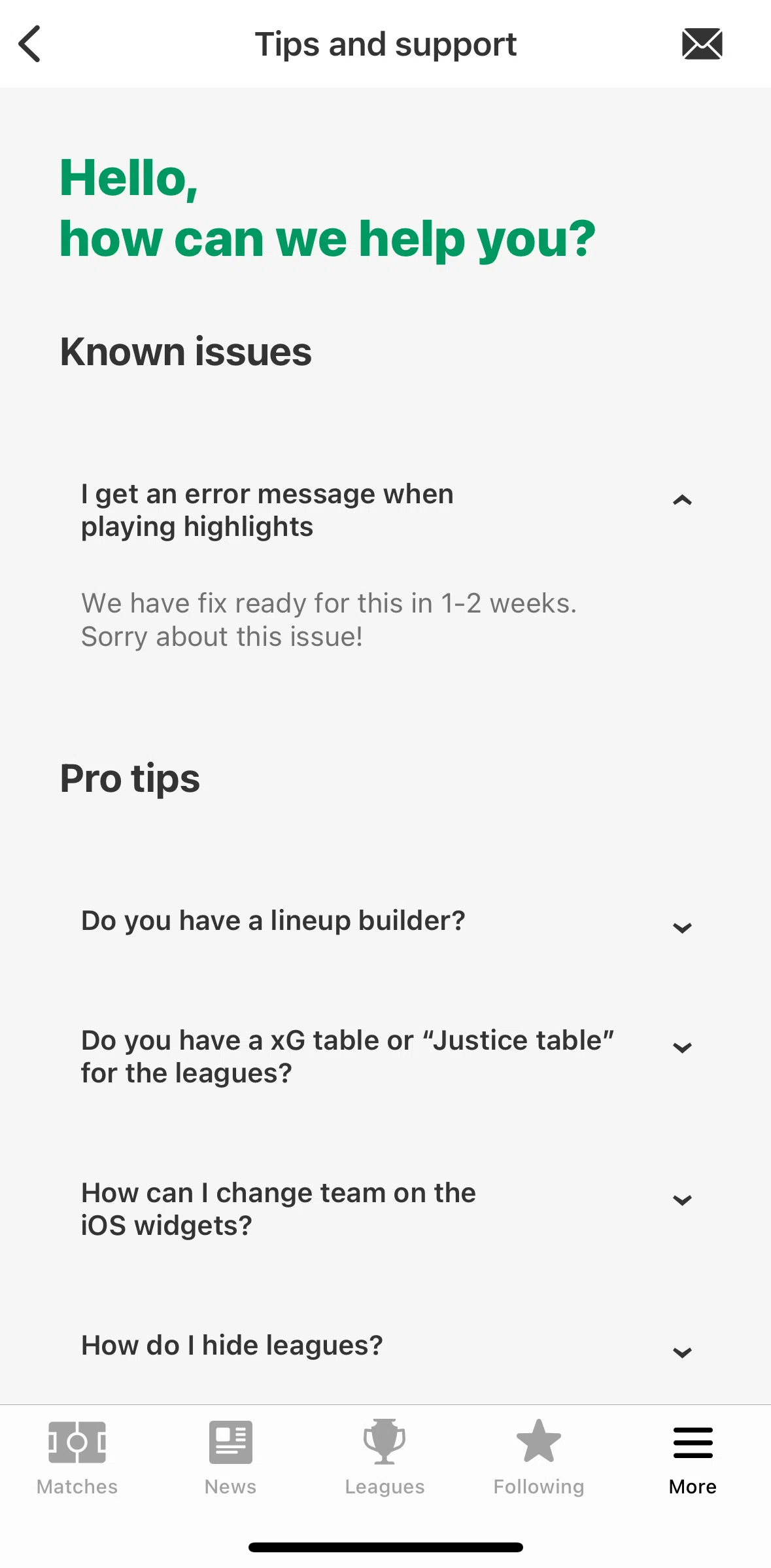FotMob Screen screen in the Giving feedback flow
