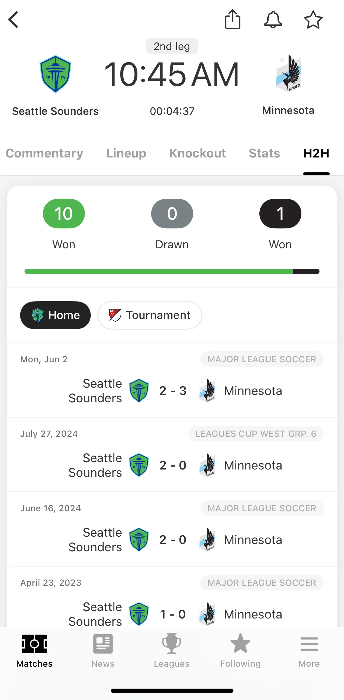 FotMob Screen screen in the H2H flow