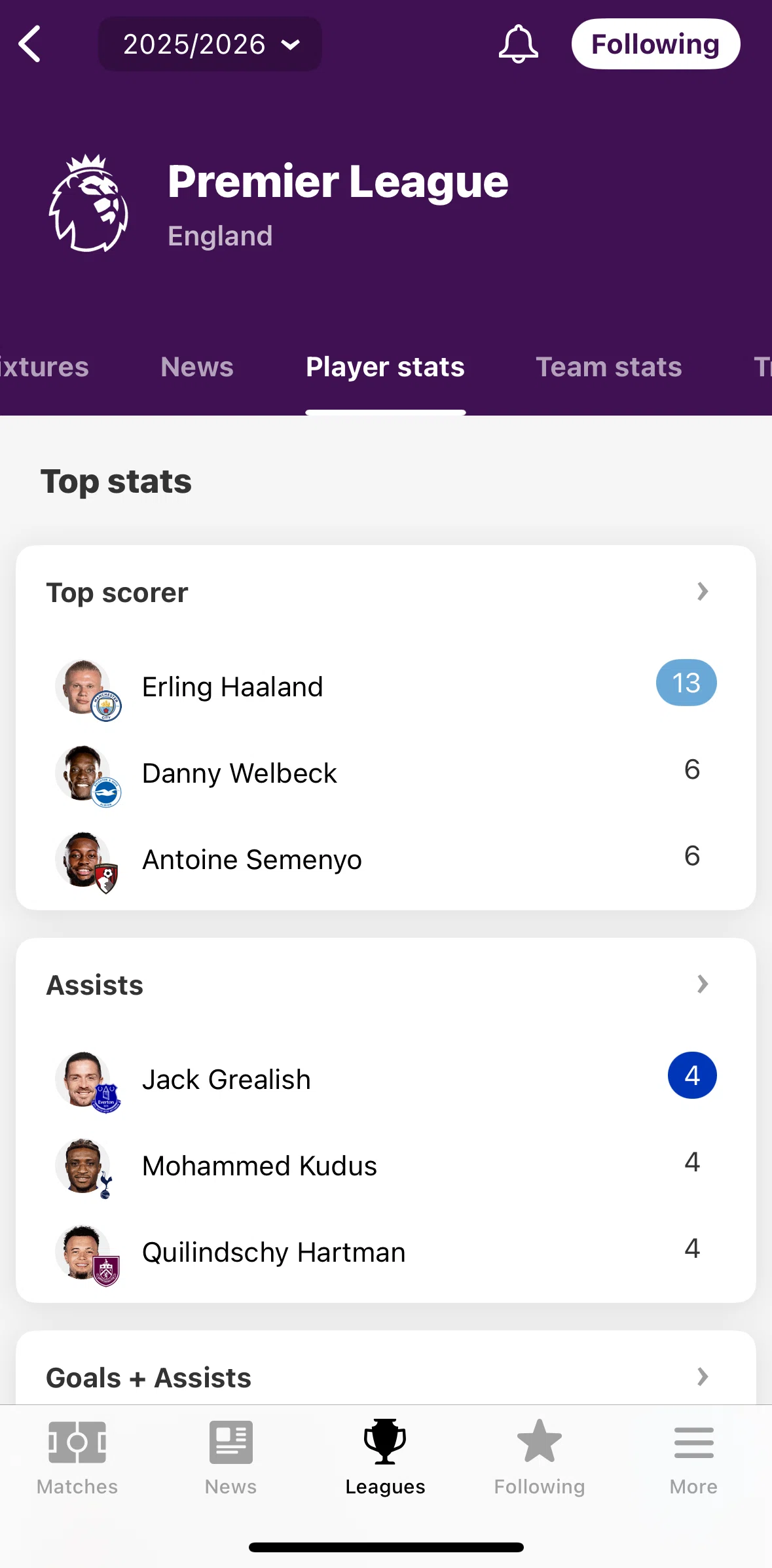 FotMob Screen screen in the Player stats flow