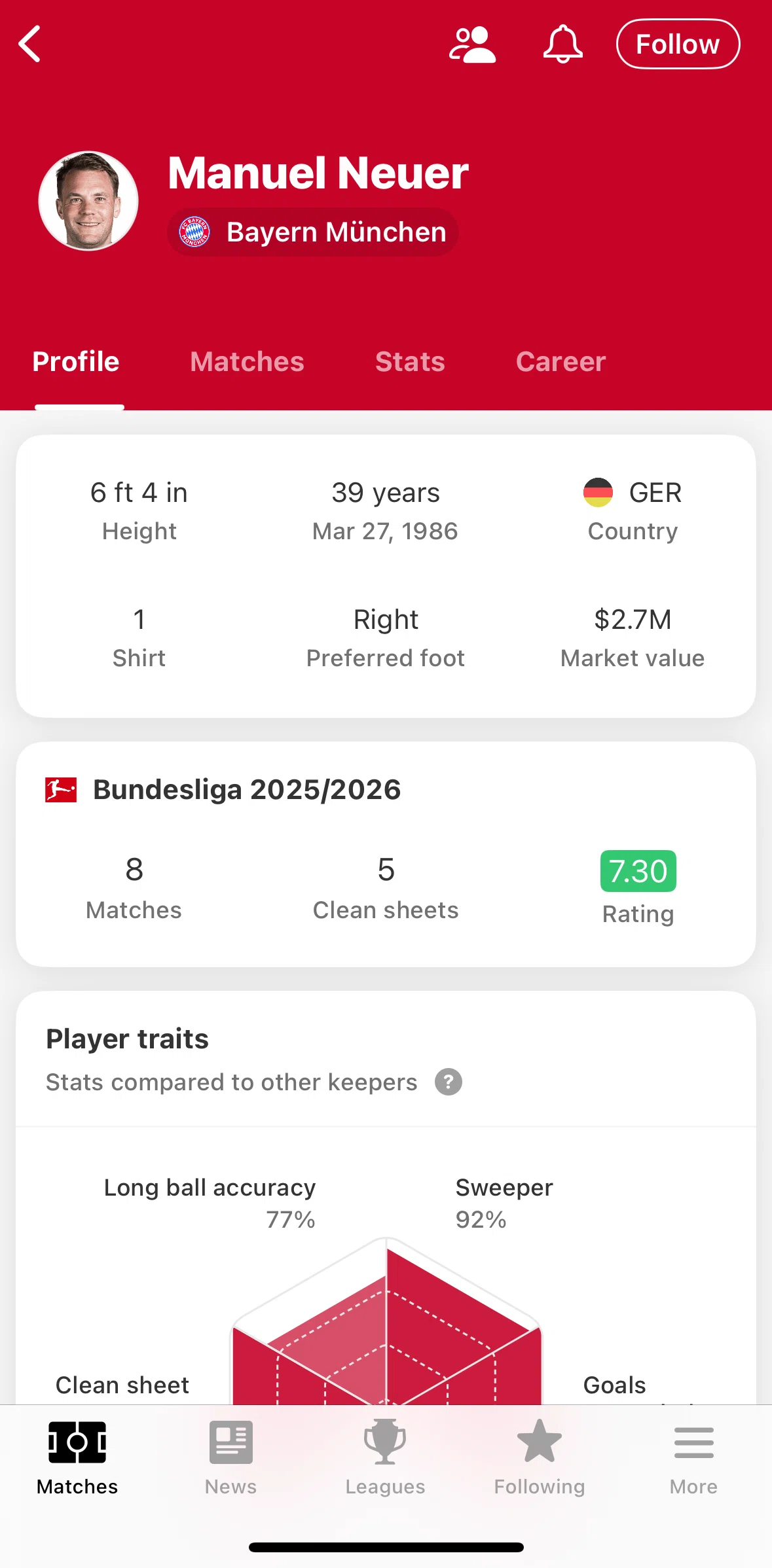 FotMob Screen screen in the Profile flow