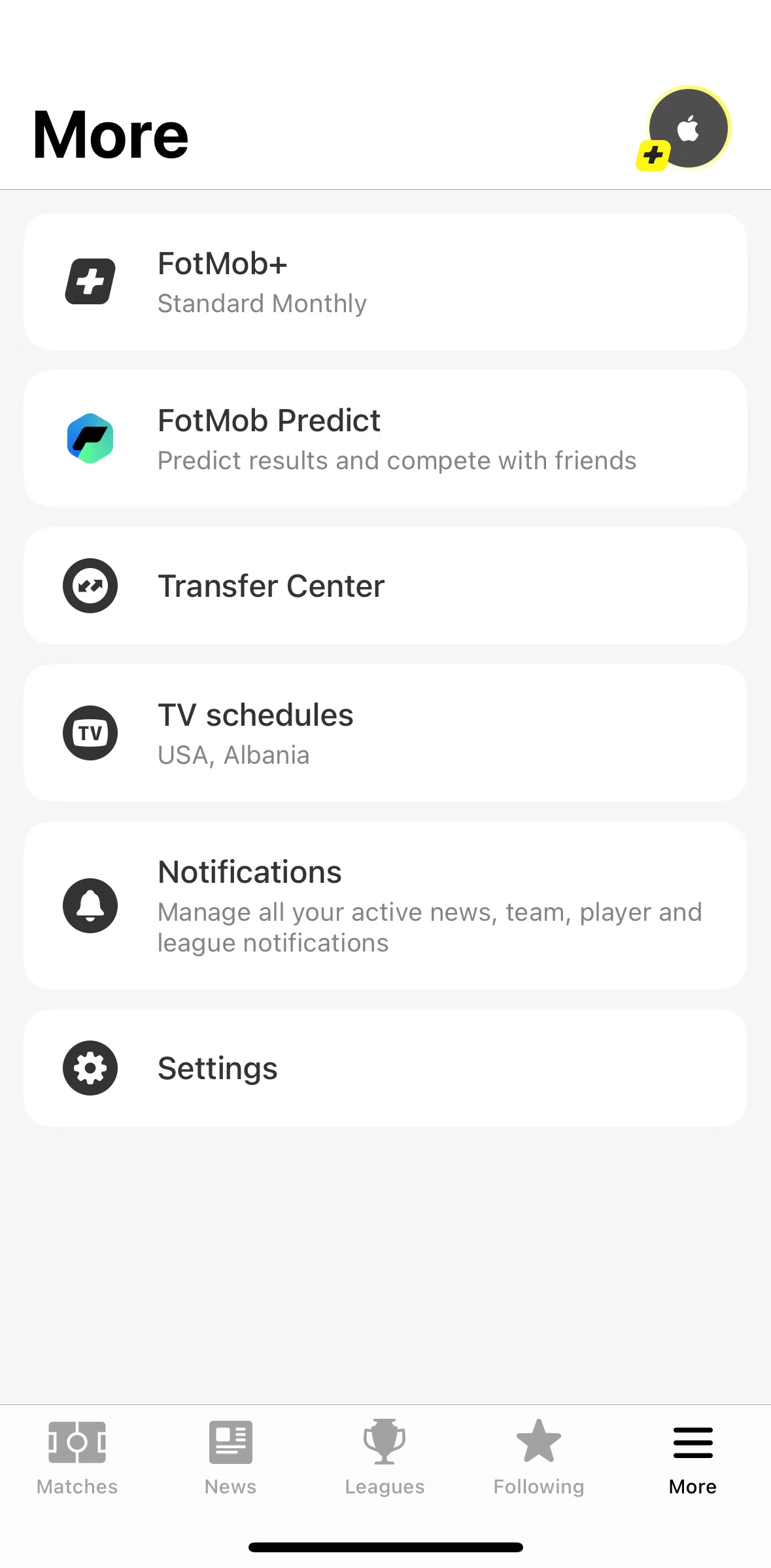 FotMob Screen screen in the Transfer center flow