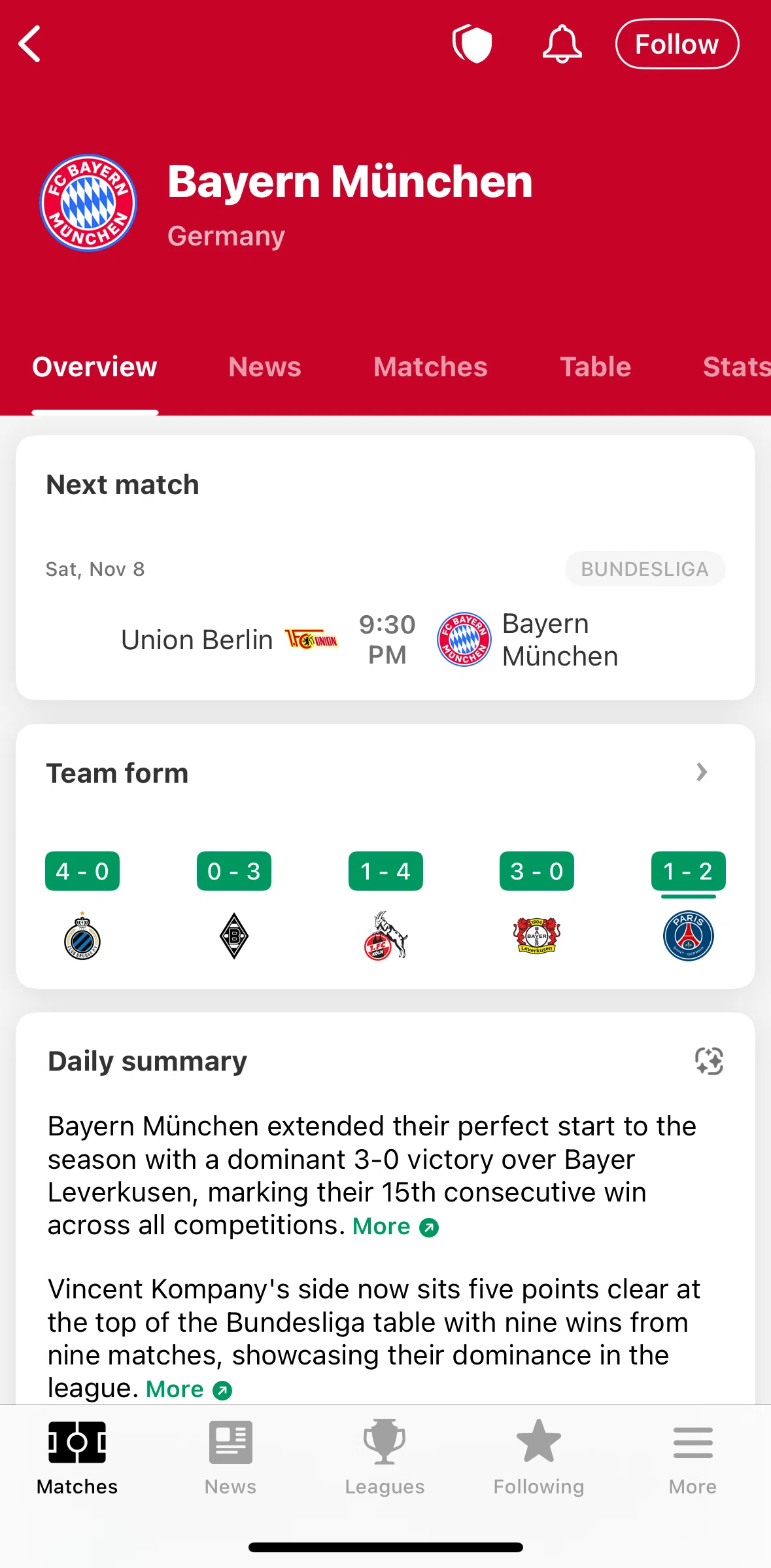 FotMob Screen screen in the Turning on team notifications flow