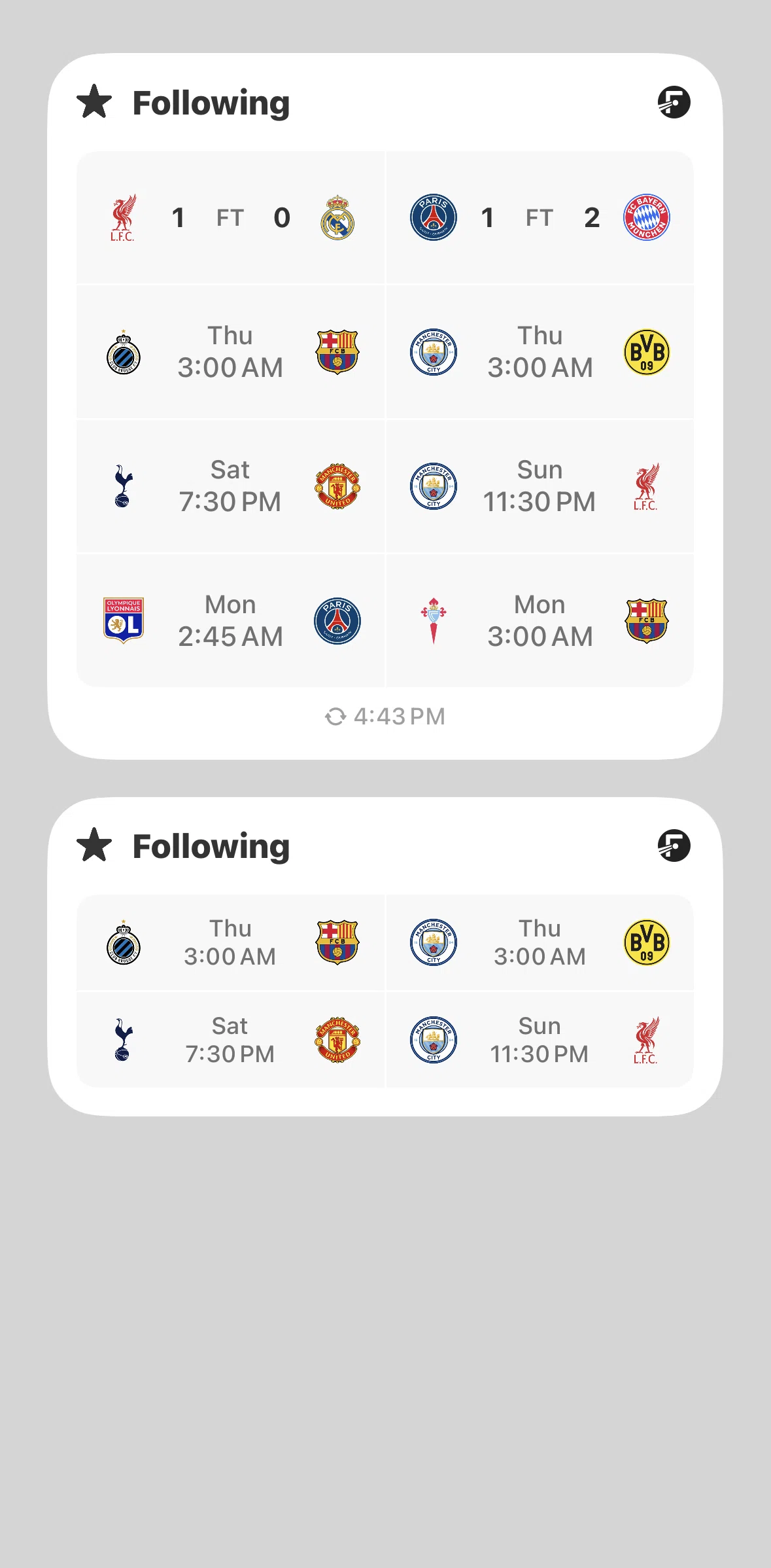 FotMob Screen screen in the Widgets flow