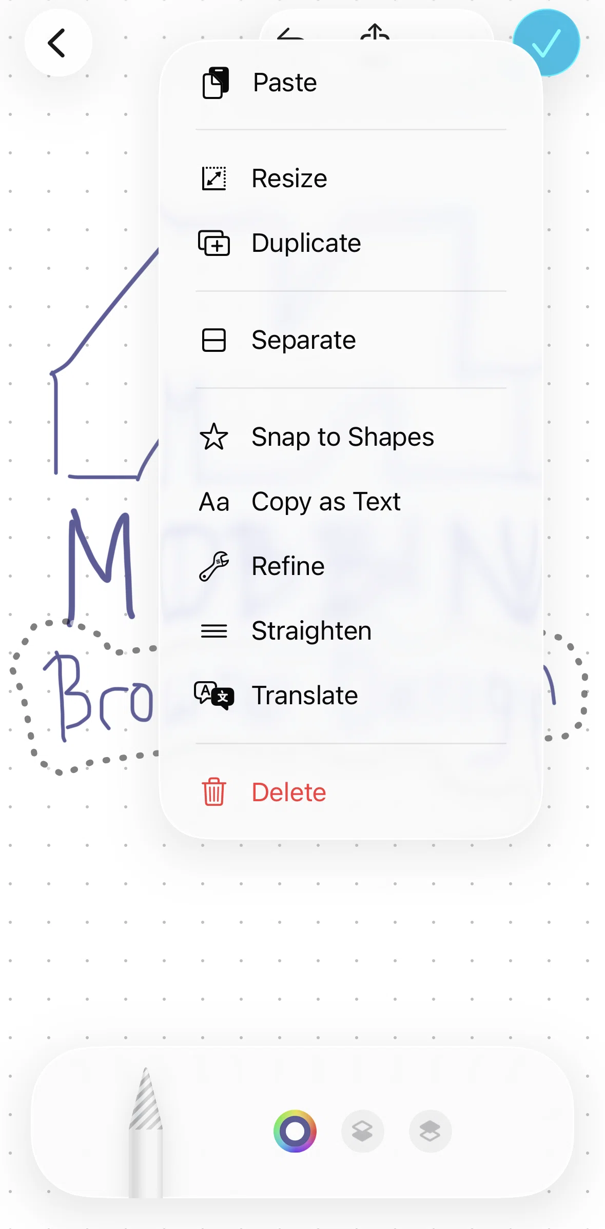 Freeform Screen screen in the Deleting a drawing flow