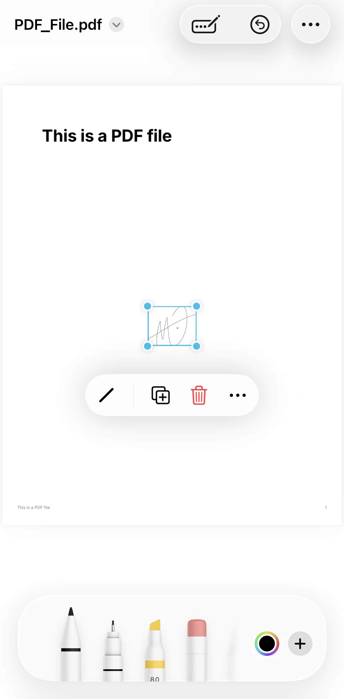 Freeform Screen screen in the Editing a signature line weight flow