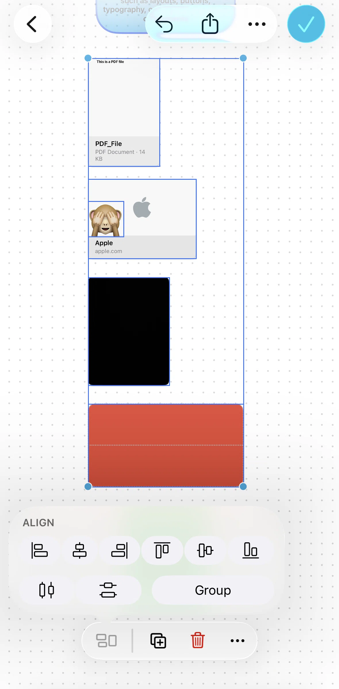 Freeform Screen screen in the Grouping objects flow