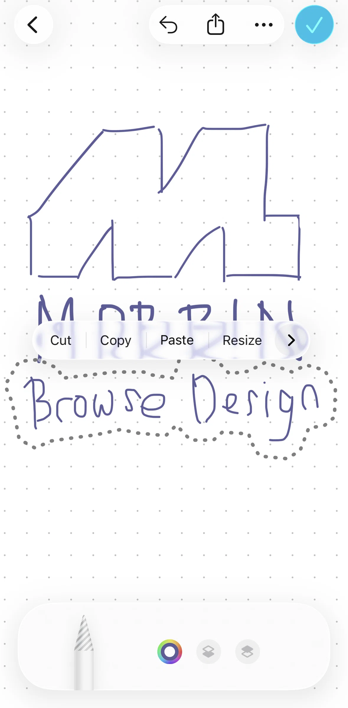Freeform Screen screen in the Resizing a drawing flow