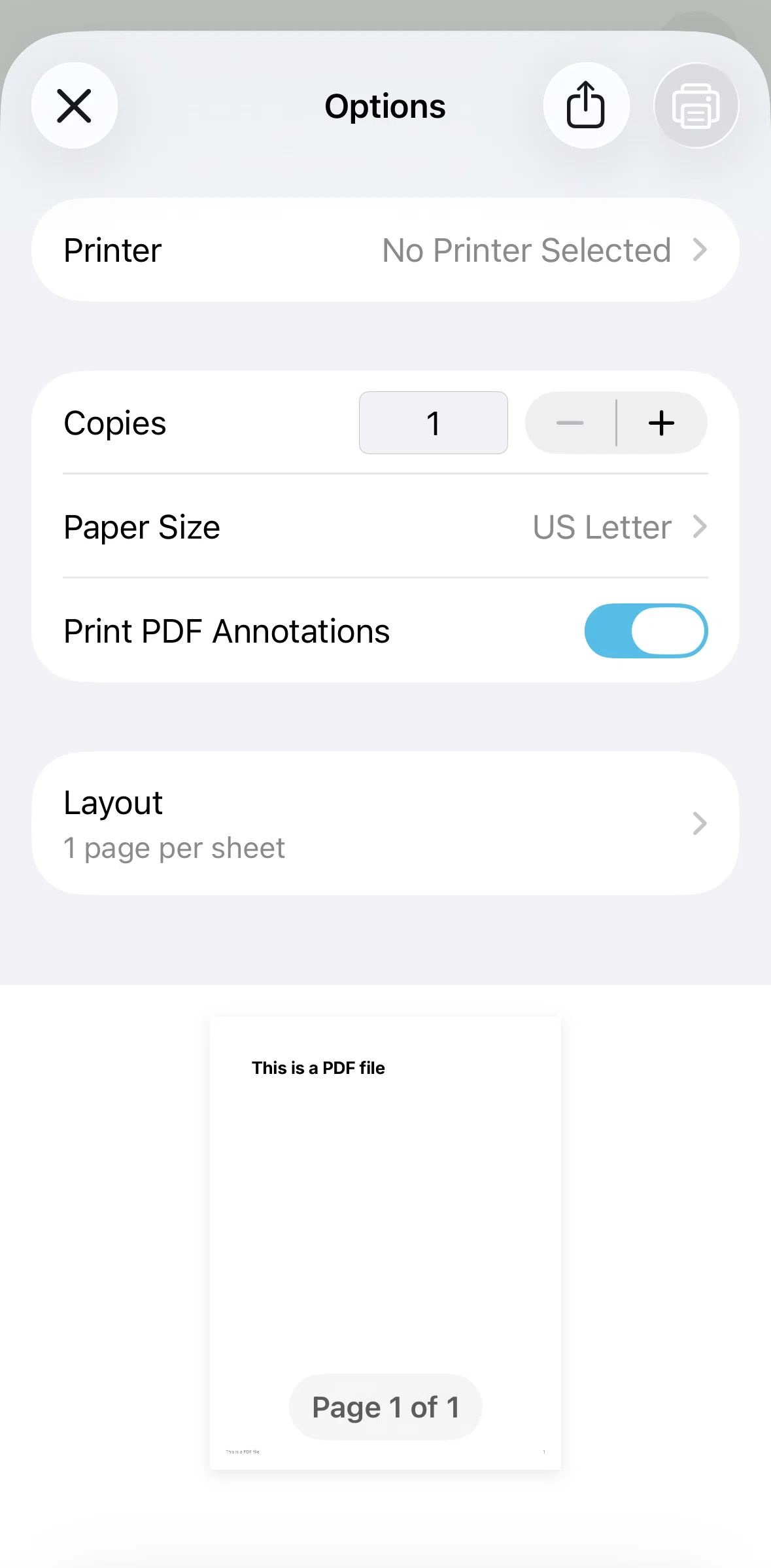 Freeform Screen screen in the Select a printer flow