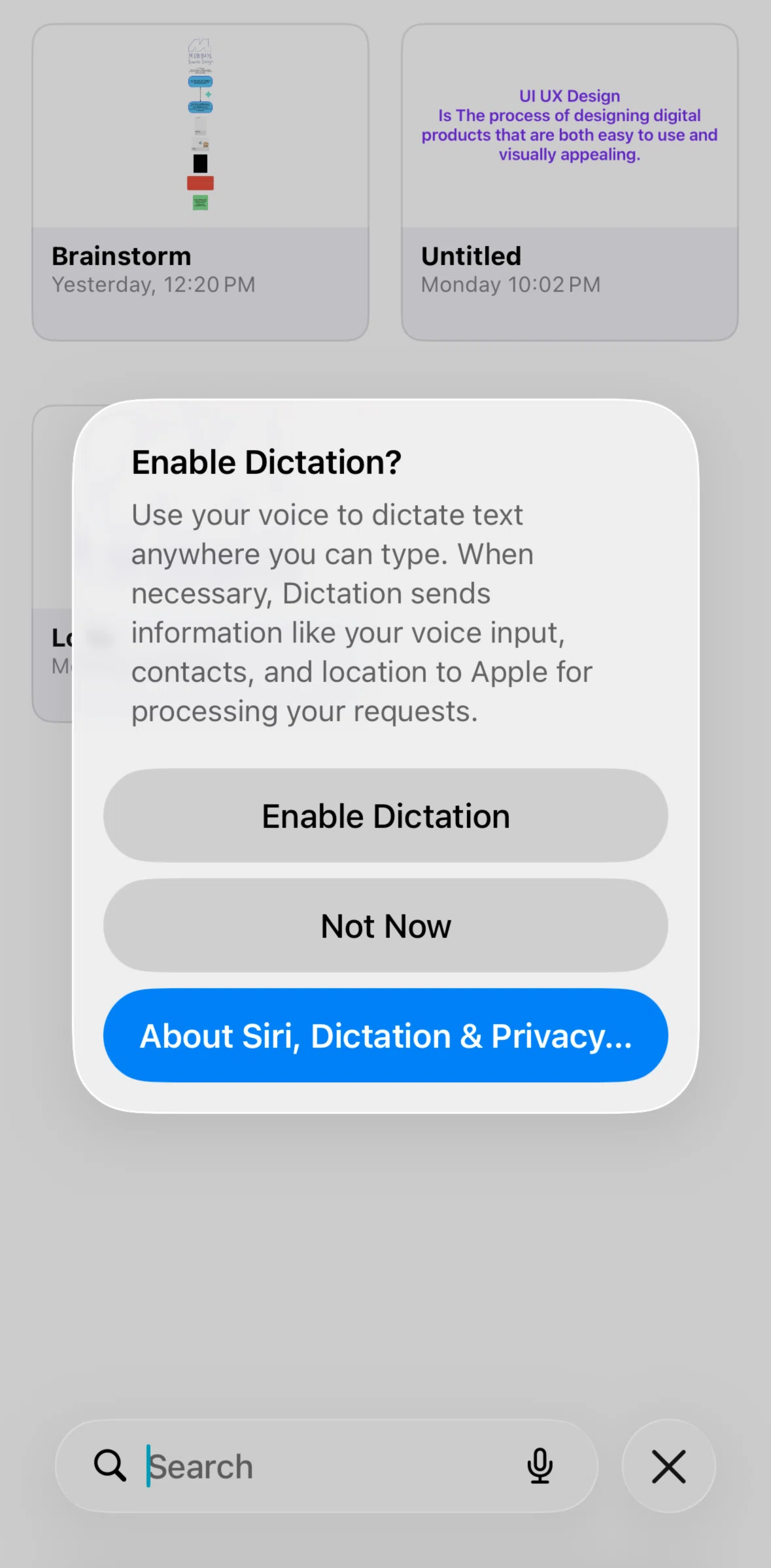 Freeform Screen screen in the Siri information flow