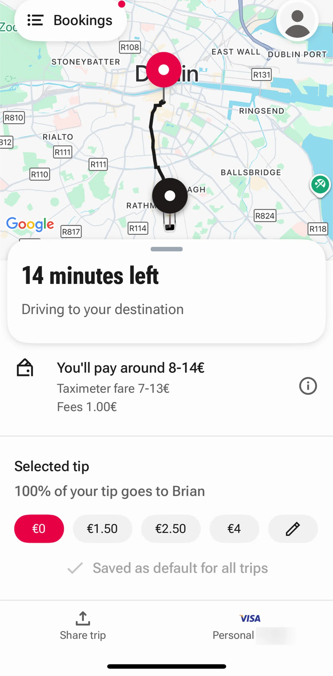 Freenow Screen screen in the Add a custom tip flow