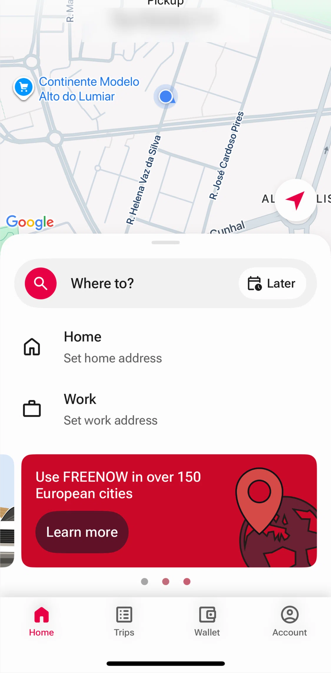 Freenow Screen screen in the Banner detail flow