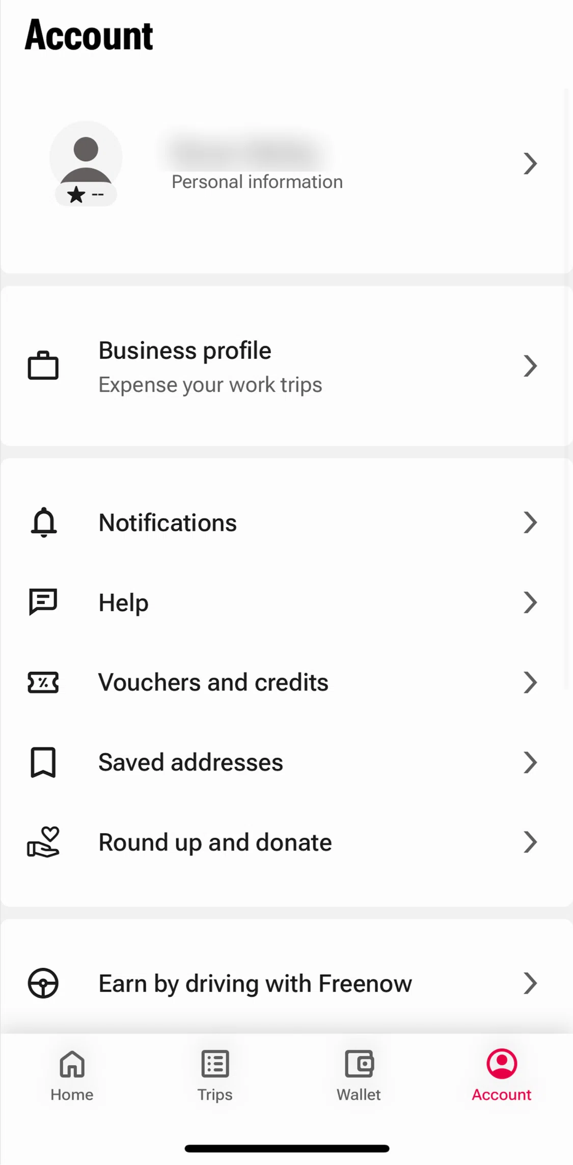 Freenow Screen screen in the Help center flow