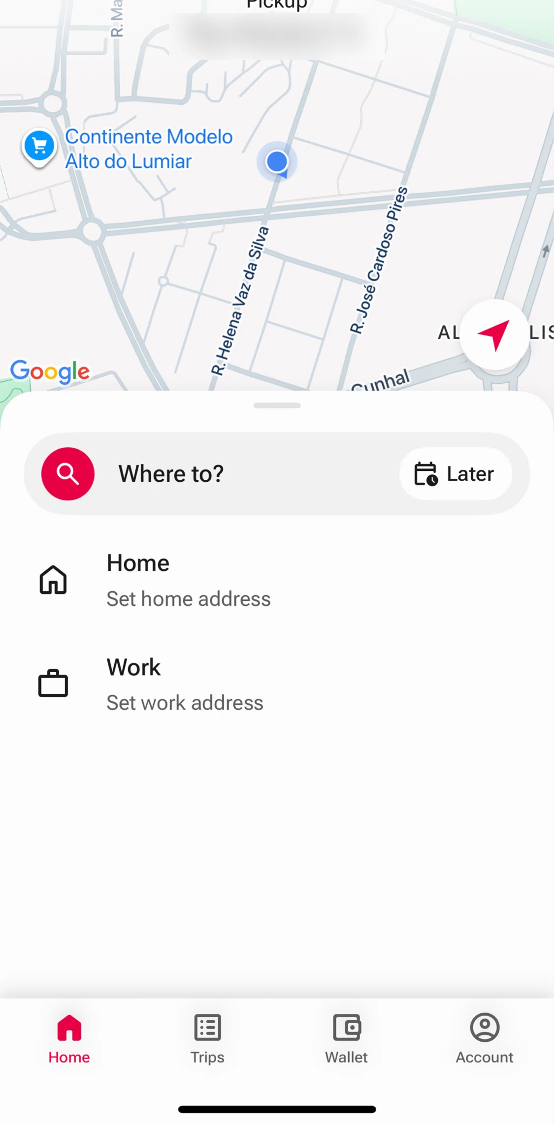 Freenow Screen screen in the Home flow