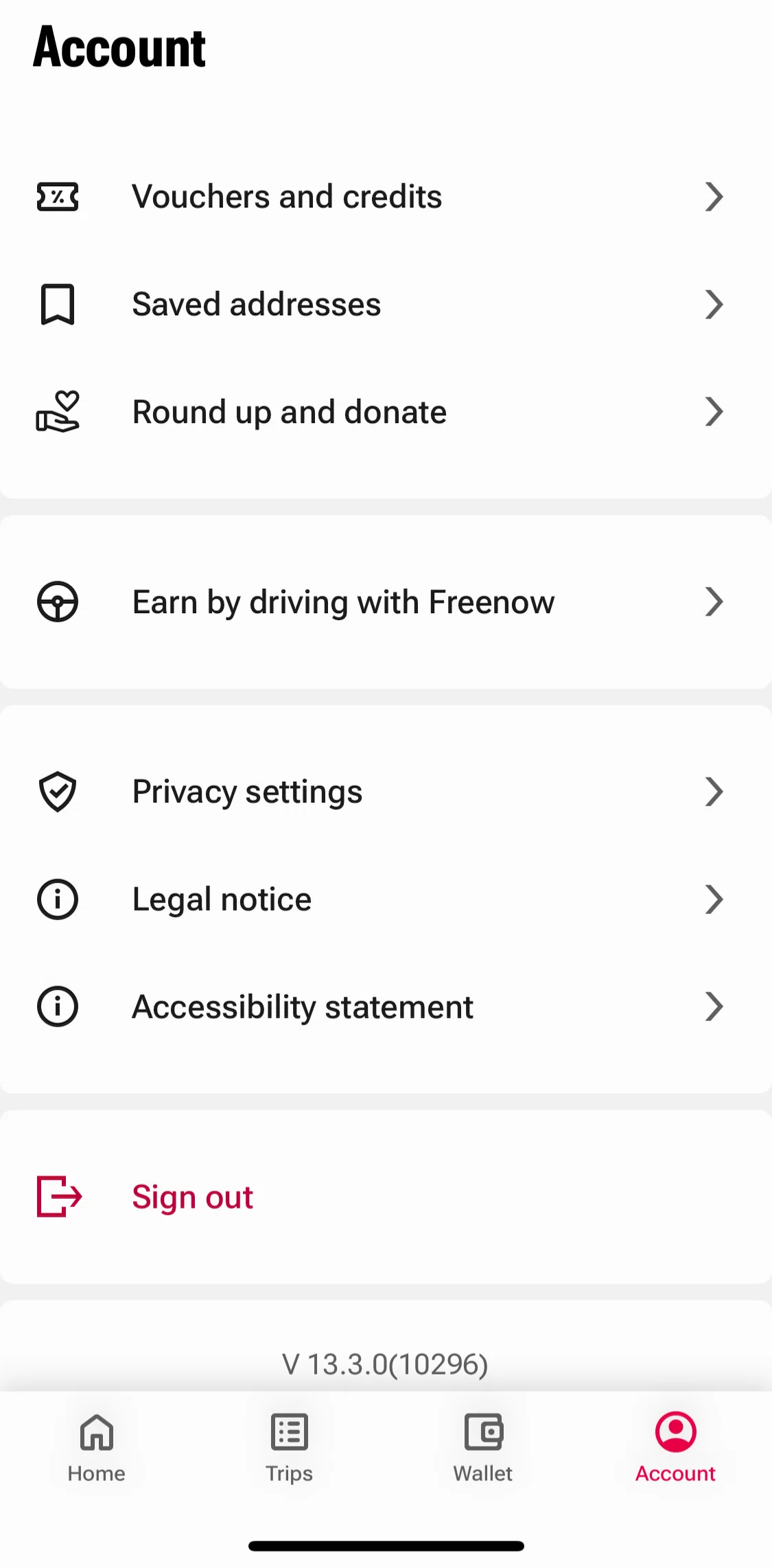 Freenow Screen screen in the Logging out flow