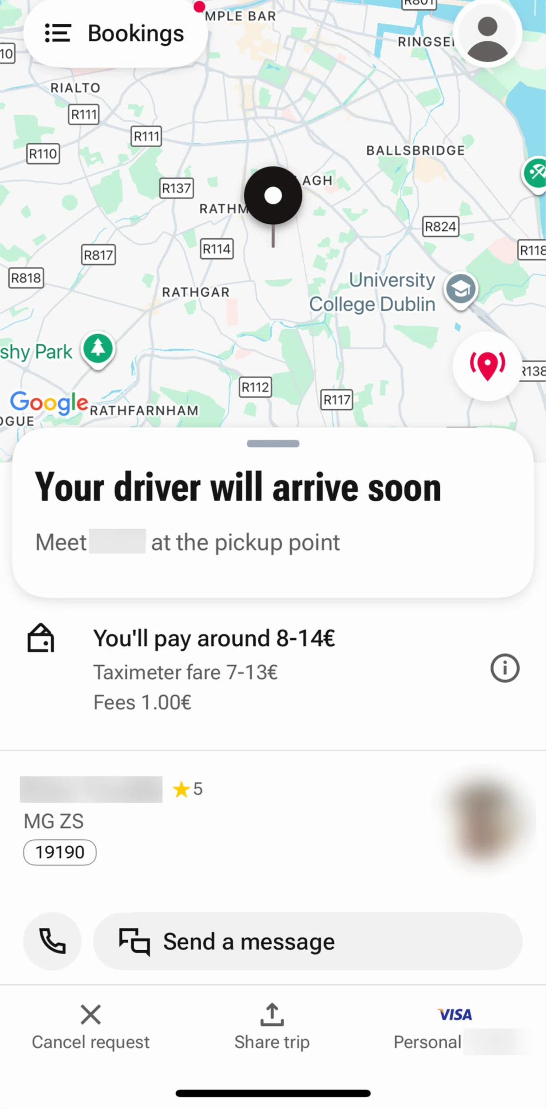 Freenow Screen screen in the Ongoing ride flow