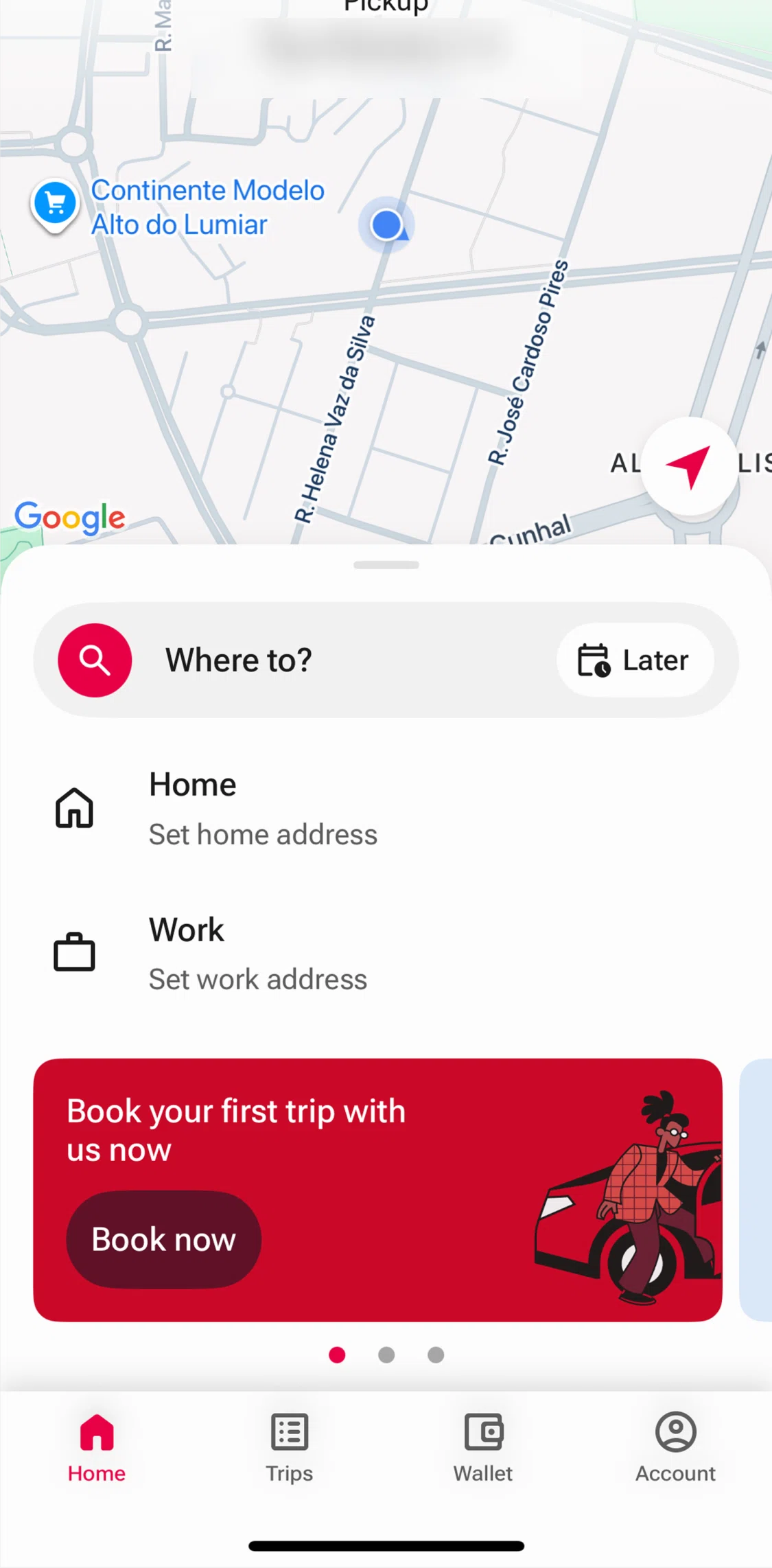 Freenow Screen screen in the Prebooking a trip flow