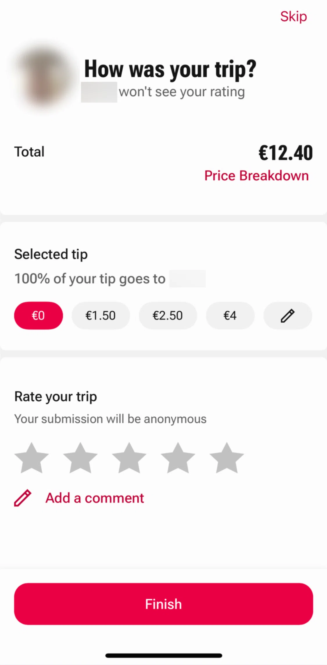 Freenow Screen screen in the Price breakdown flow