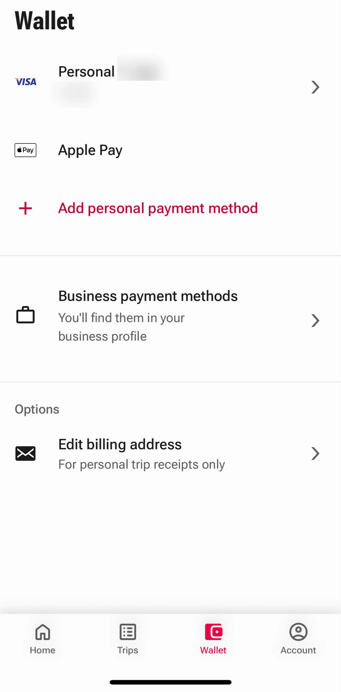 Freenow Screen screen in the Removing a billing address flow