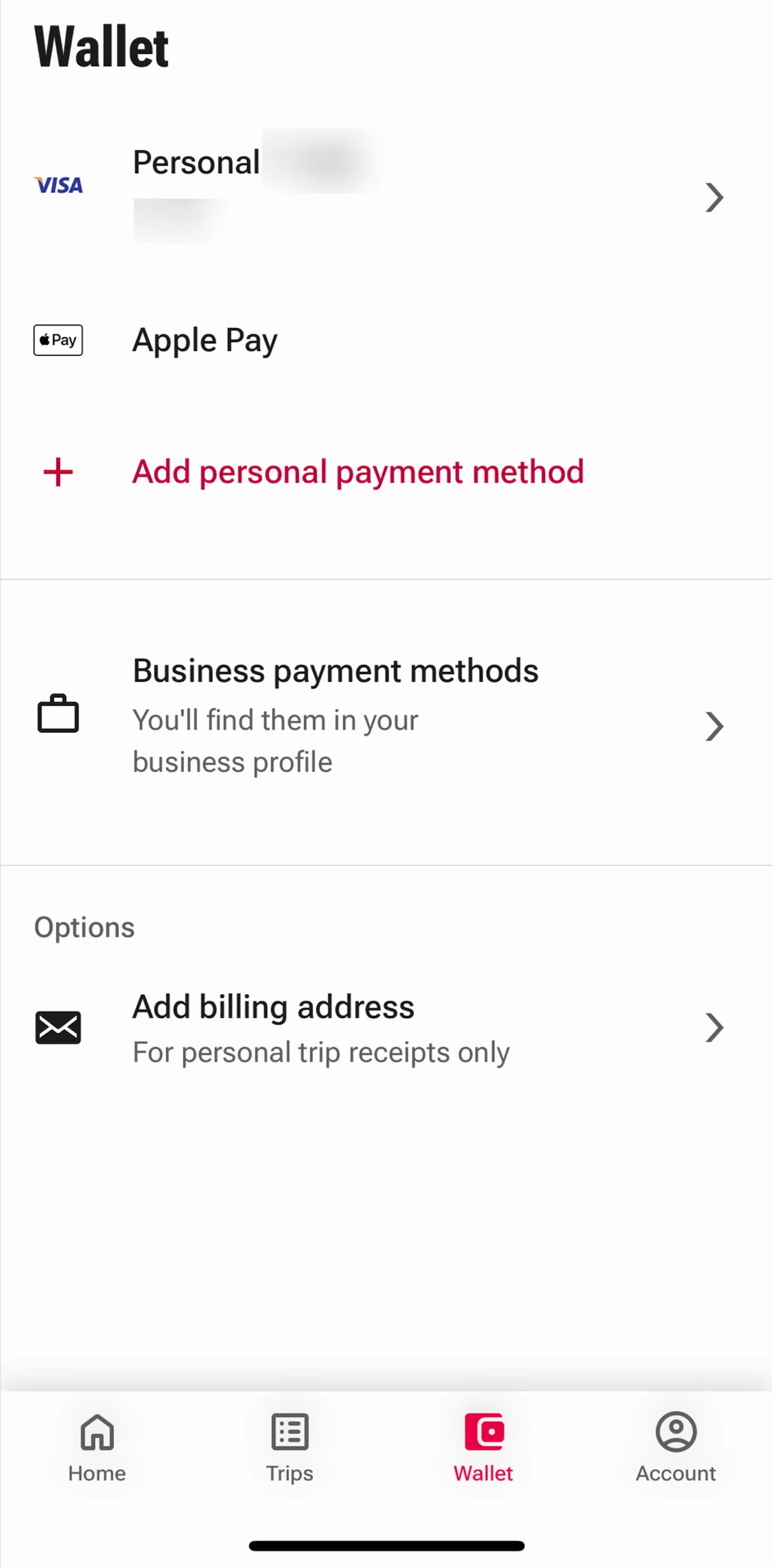 Freenow Screen screen in the Removing a payment method flow