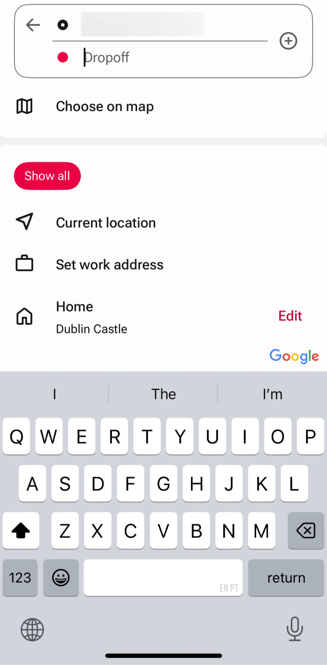 Freenow Screen screen in the Removing a saved address flow
