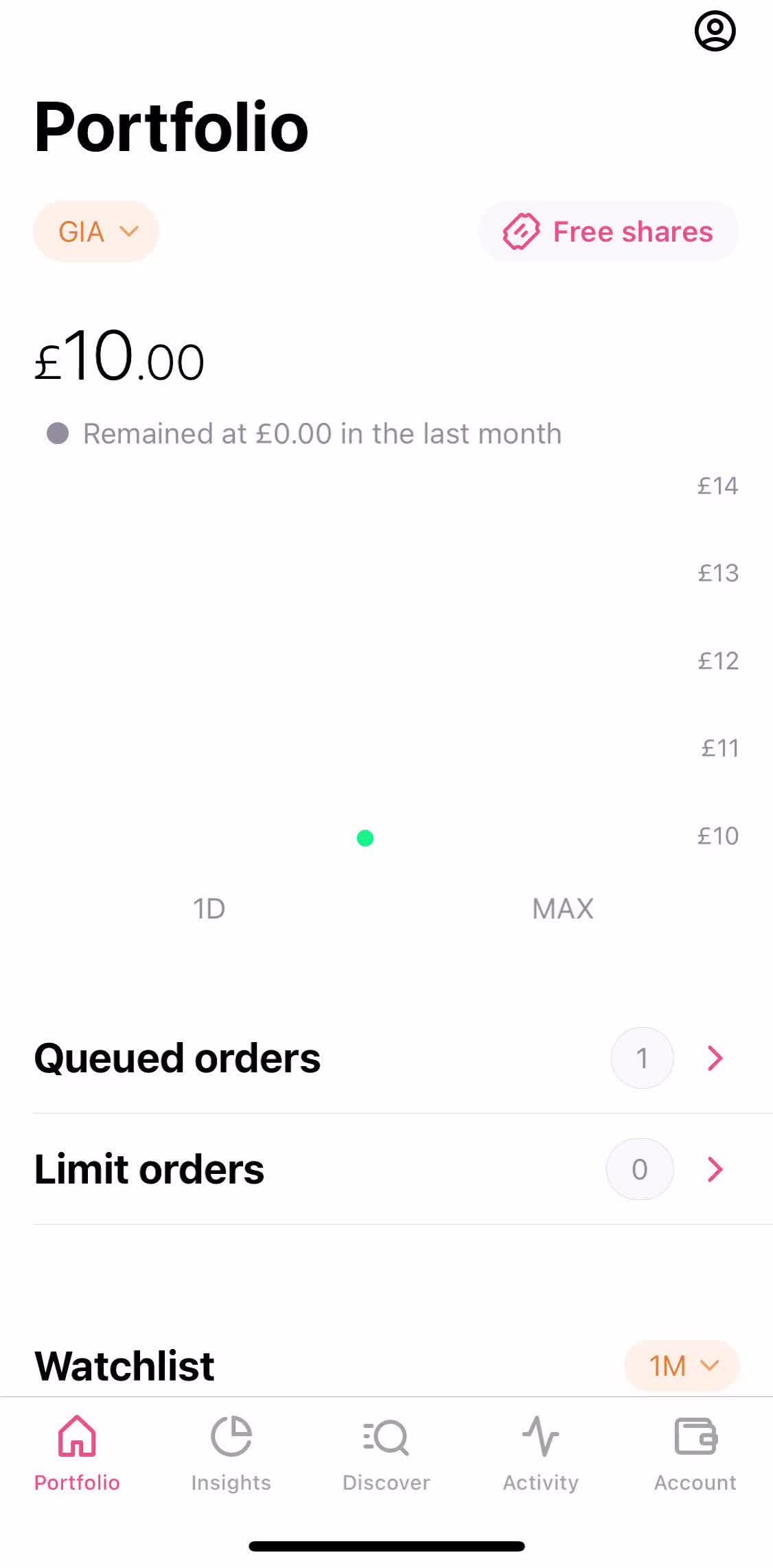 Freetrade Portfolio screen in the Searching flow
