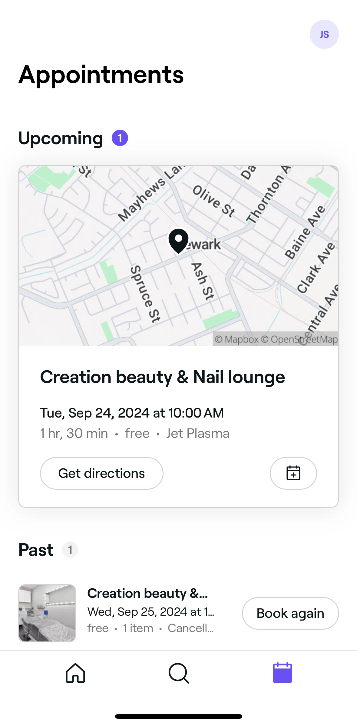 Fresha Screen screen in the Appointments detail flow