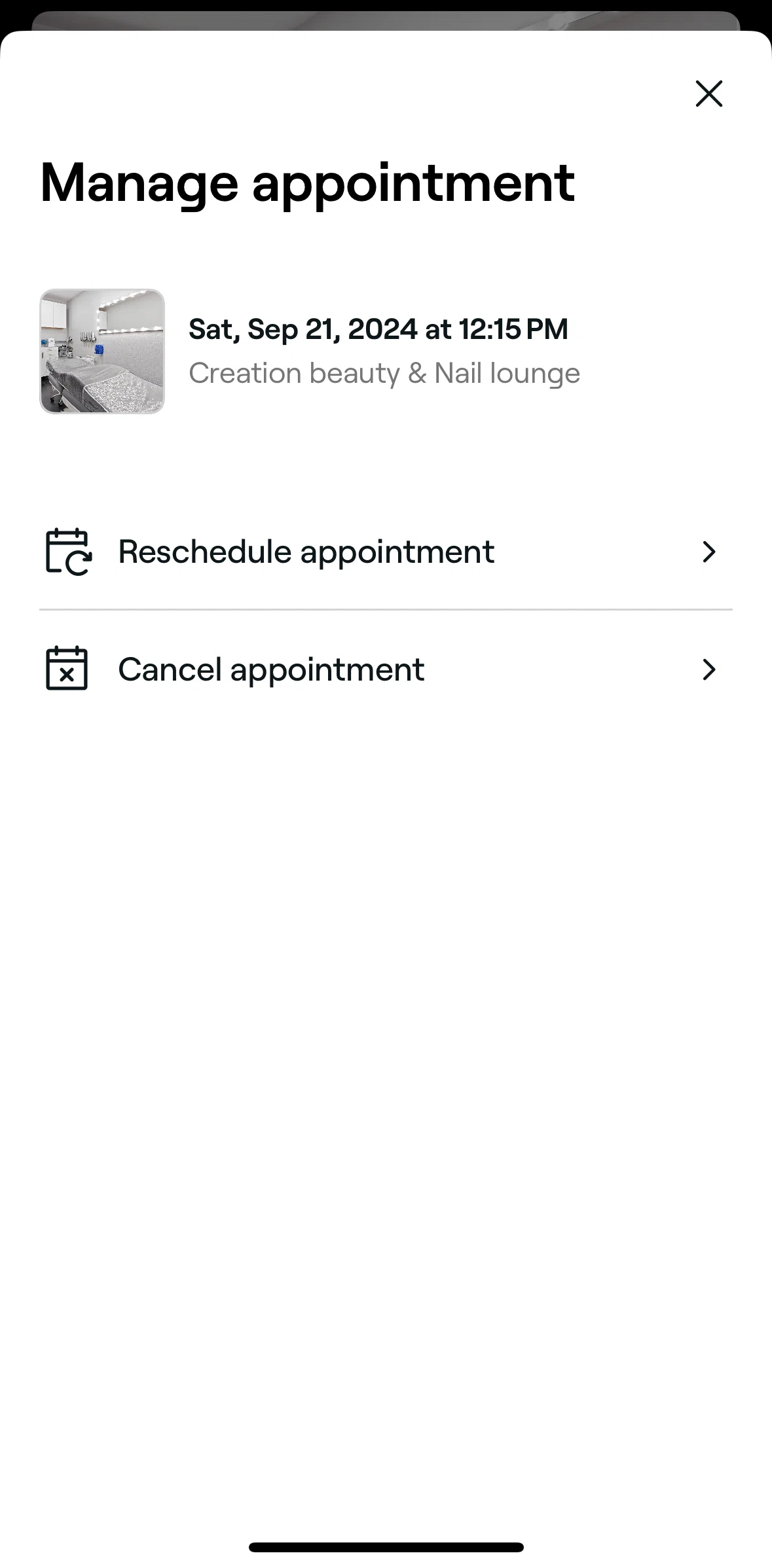 Fresha Screen screen in the Canceling an appointment flow