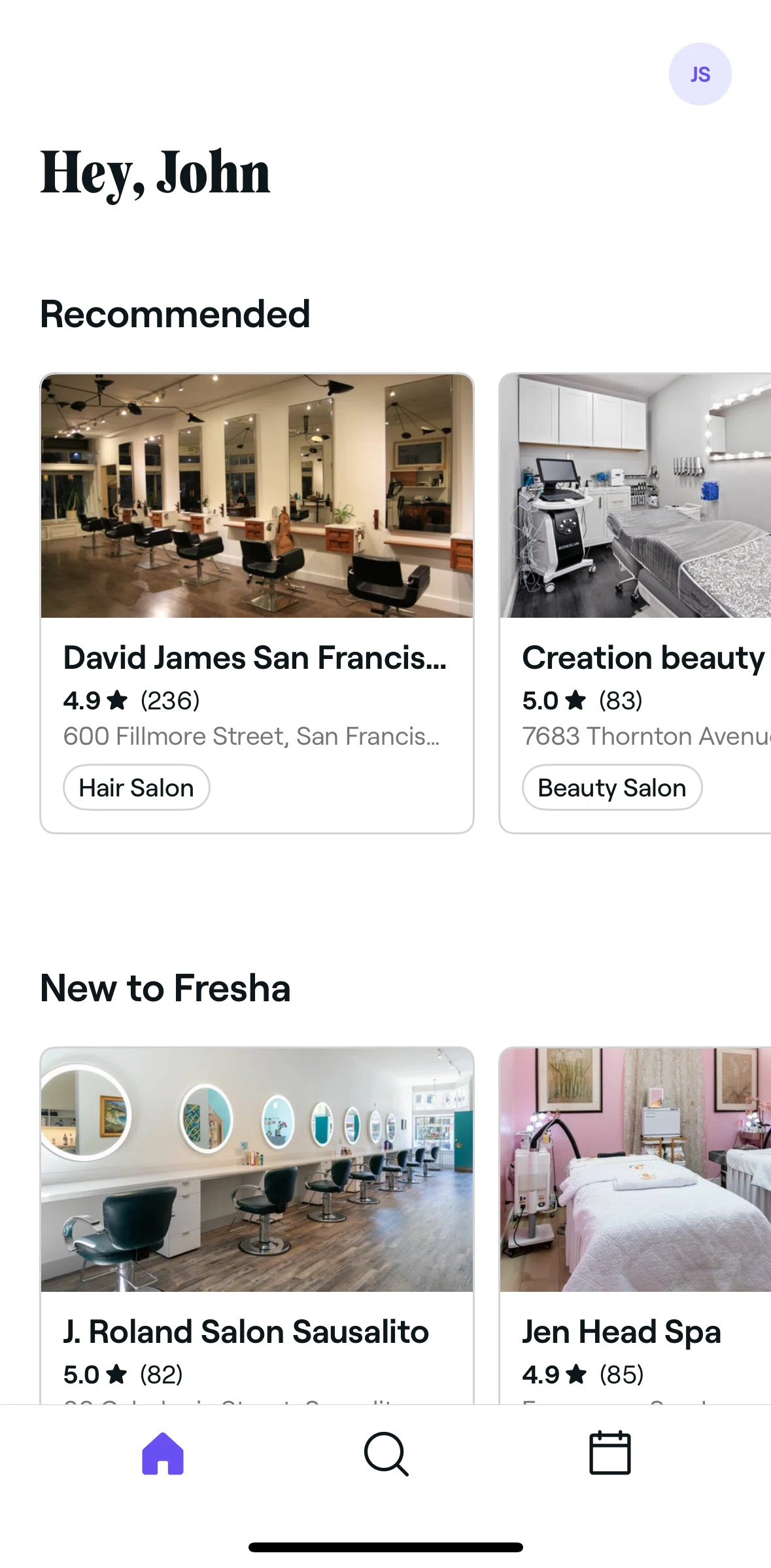 Fresha Screen screen in the Profile flow