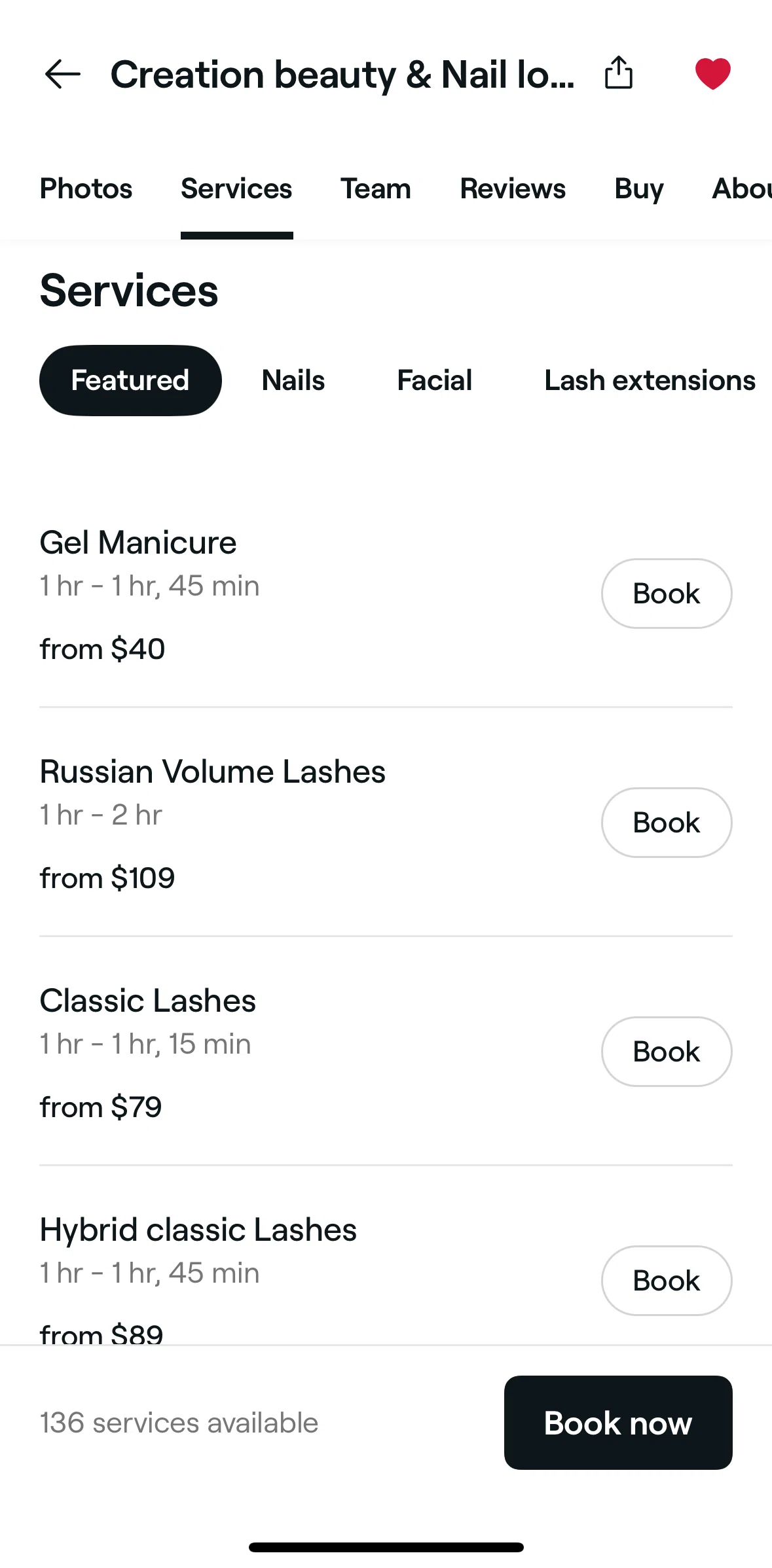 Fresha Screen screen in the Selecting a services flow