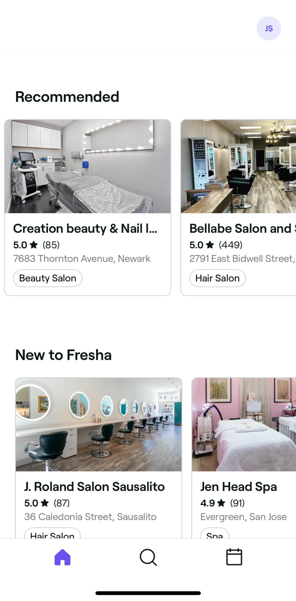 Fresha Screen screen in the Store detail flow