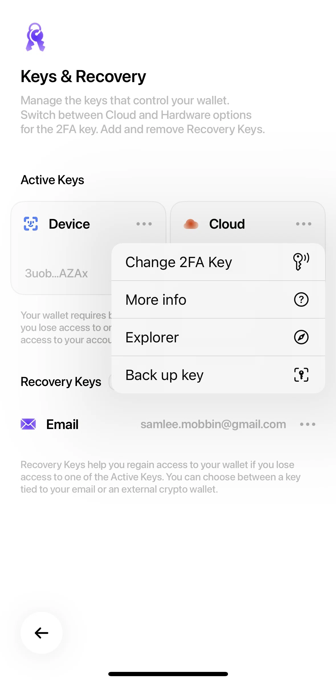Fuse Screen screen in the Back up key flow