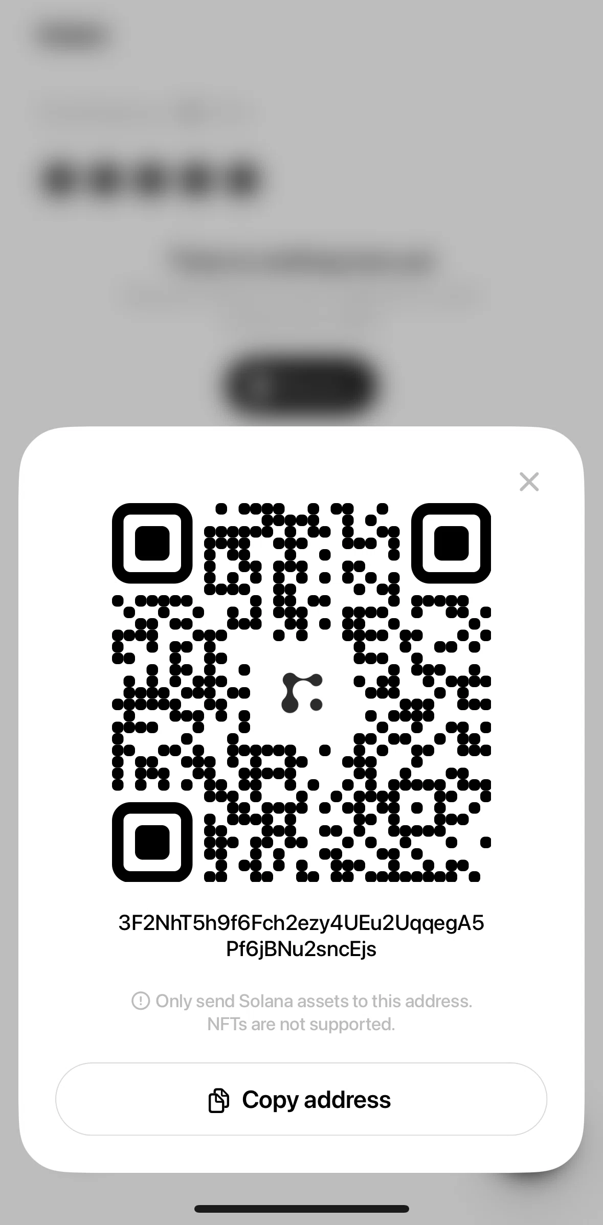 Fuse Screen screen in the Copying wallet address flow