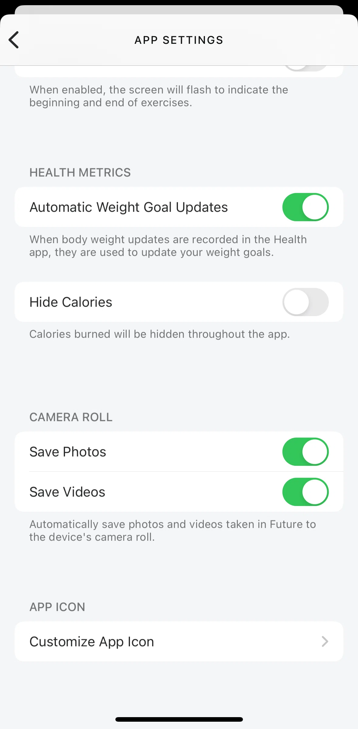 Future Pro Screen screen in the Changing app icon flow