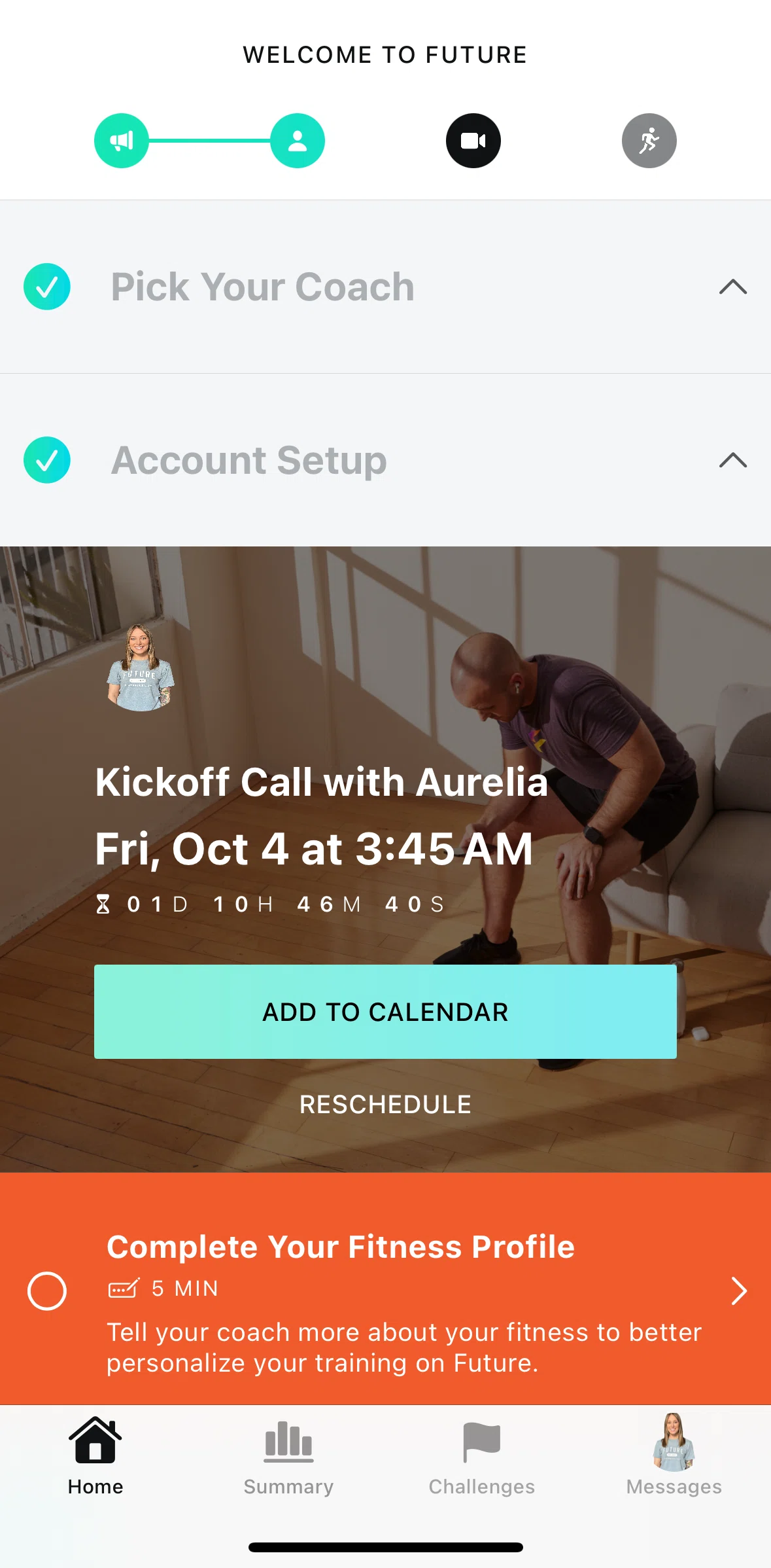 Future Pro Screen screen in the Home flow